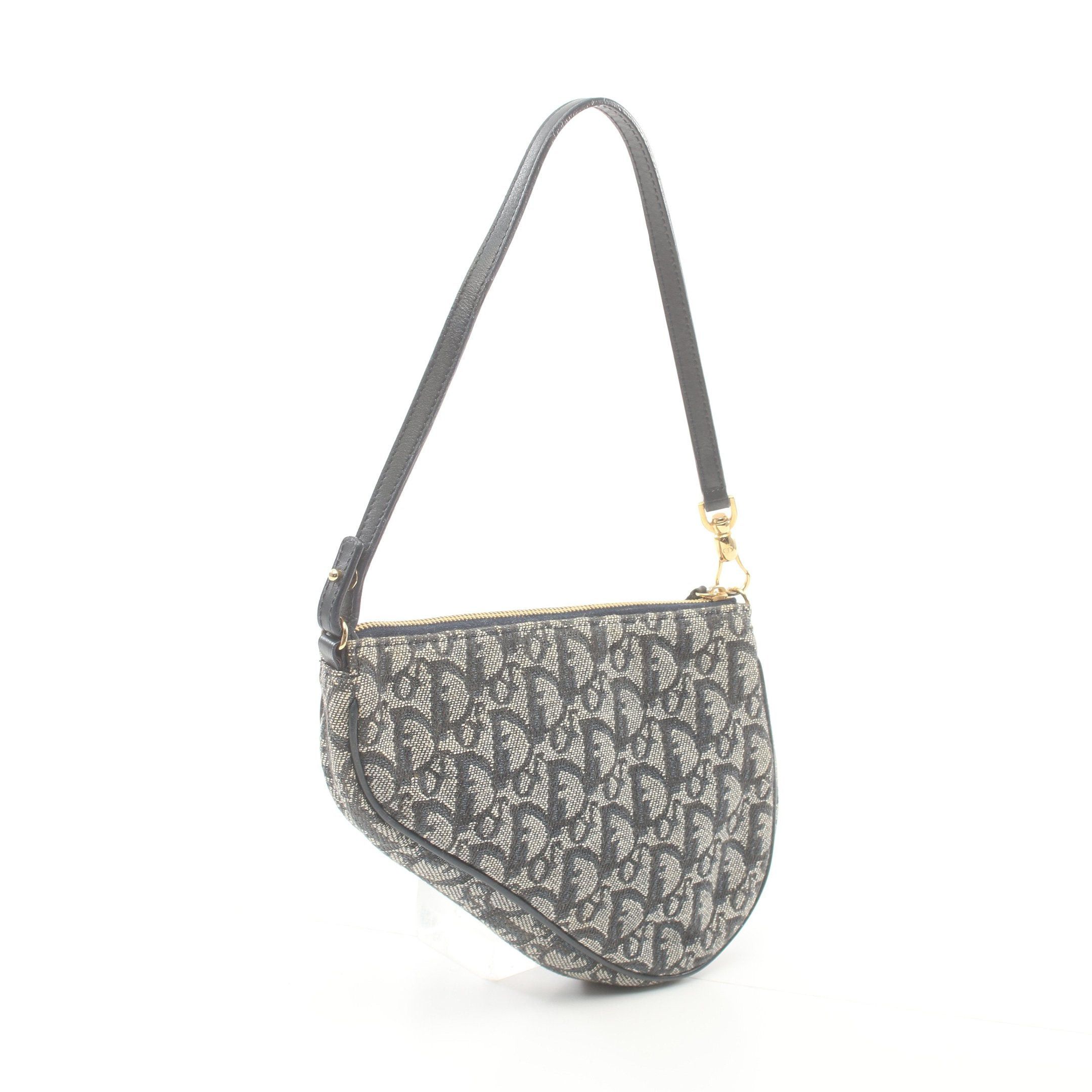 Dior Dior Saddle Trotter Accessory Pouch Handbag Canvas Leather Gray Navy Size ONE SIZE - 2 Thumbnail