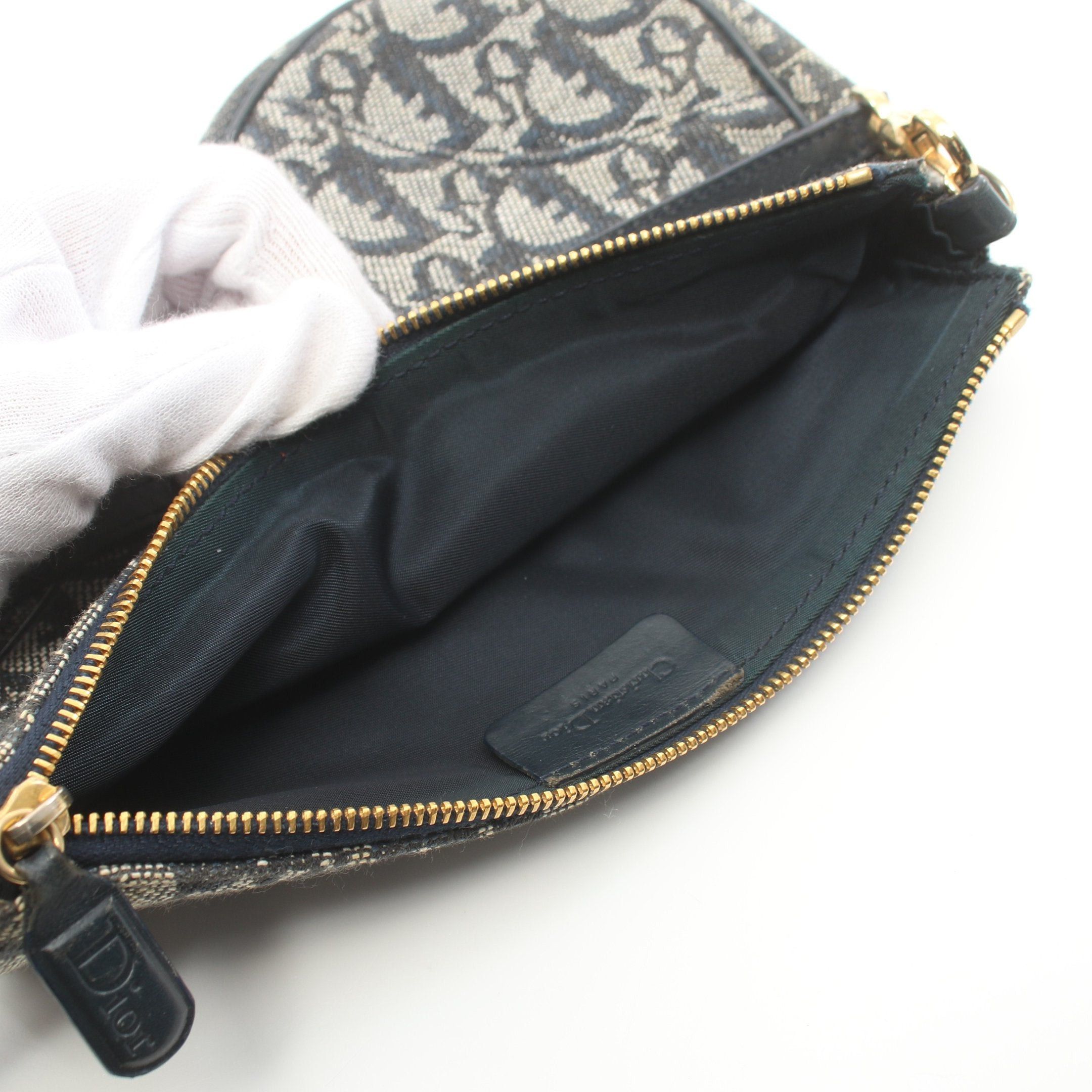 Dior Dior Saddle Trotter Accessory Pouch Handbag Canvas Leather Gray Navy Size ONE SIZE - 9 Thumbnail