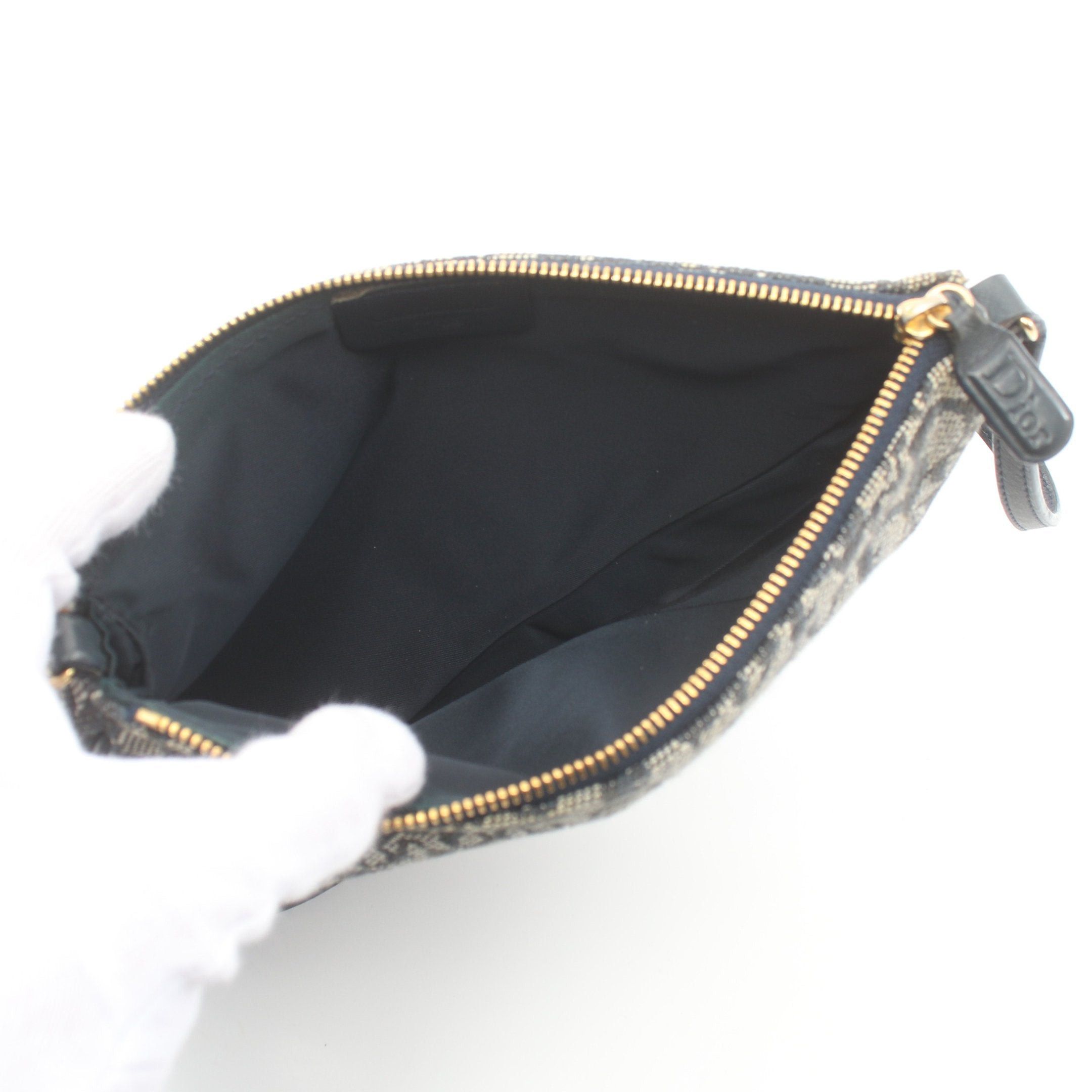 Dior Dior Saddle Trotter Accessory Pouch Handbag Canvas Leather Gray Navy Size ONE SIZE - 3 Thumbnail