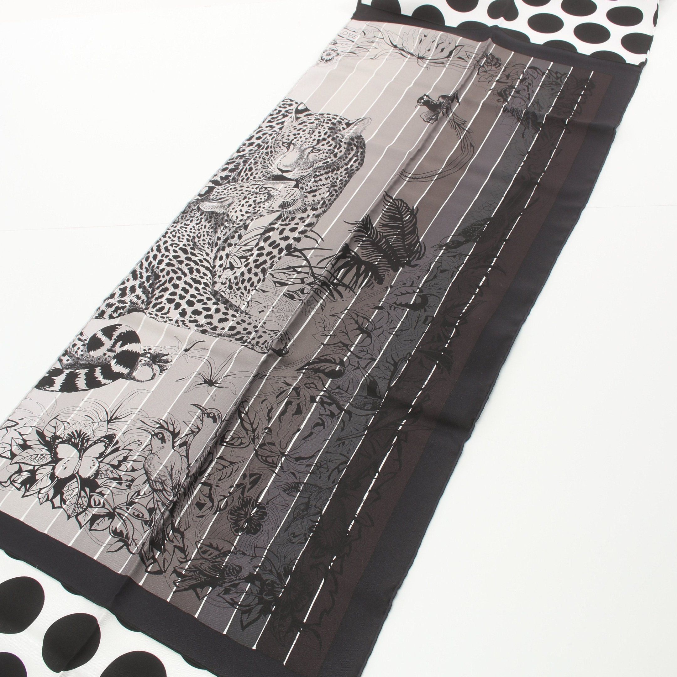 Hermes Hermes Jungle Love Long Scarf Dot Silk Black Multicolor Size ONE SIZE - 4 Thumbnail