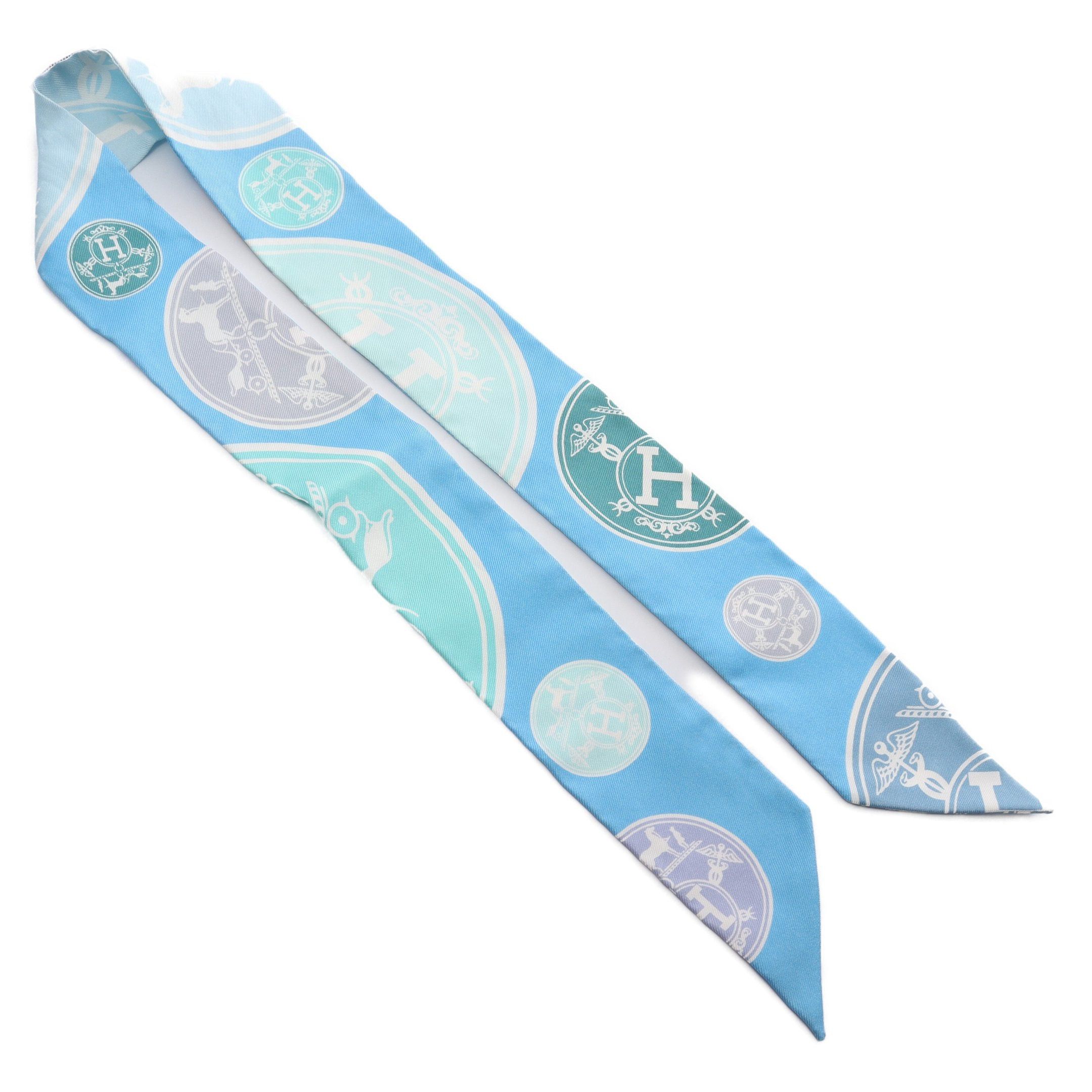Hermes Hermes Twilly Ex-Libris Exlibris Confetti Ribbon Scarf Silk Blue Multicolor Size ONE SIZE - 5 Thumbnail