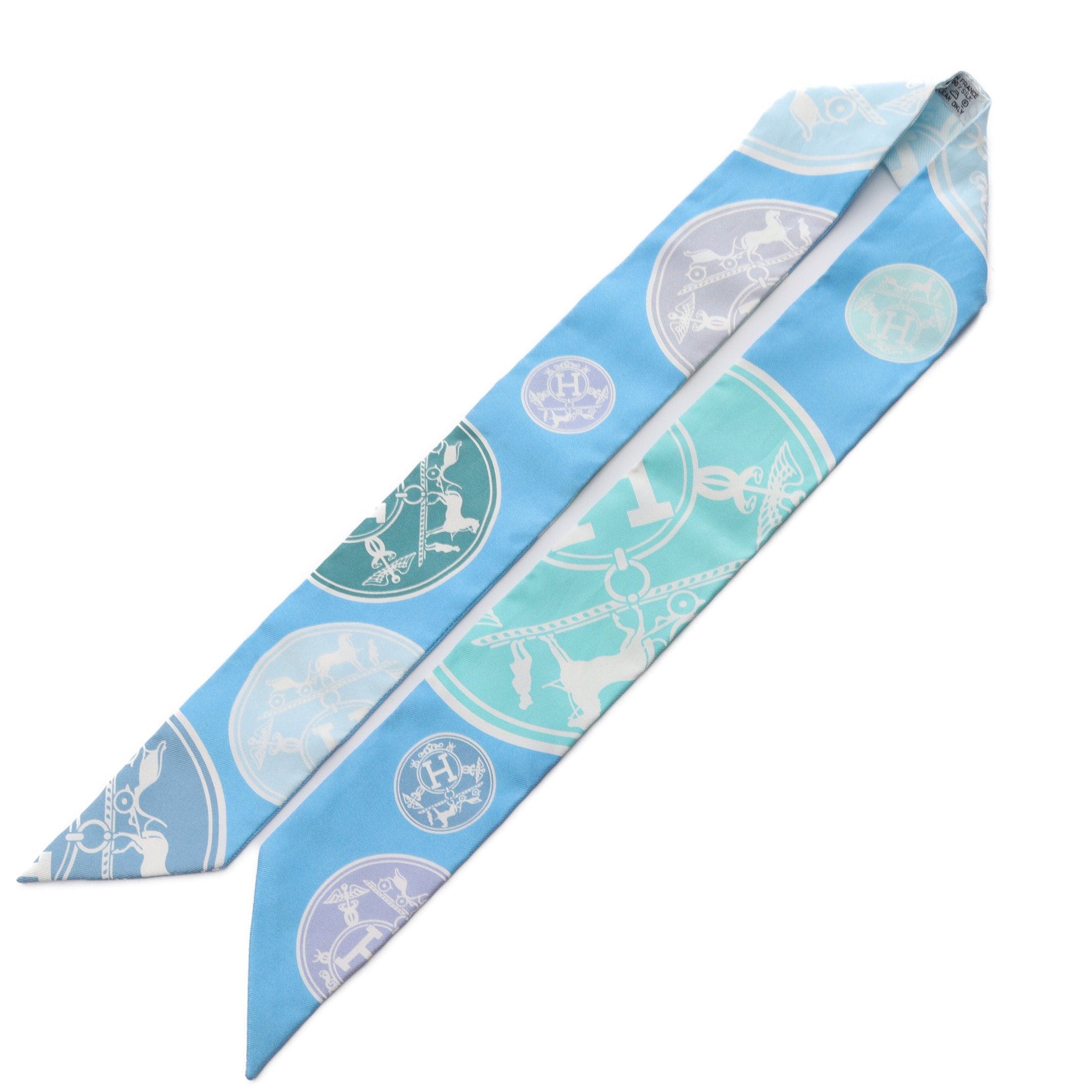 Hermes Hermes Twilly Ex-Libris Exlibris Confetti Ribbon Scarf Silk Blue Multicolor Size ONE SIZE - 4 Thumbnail