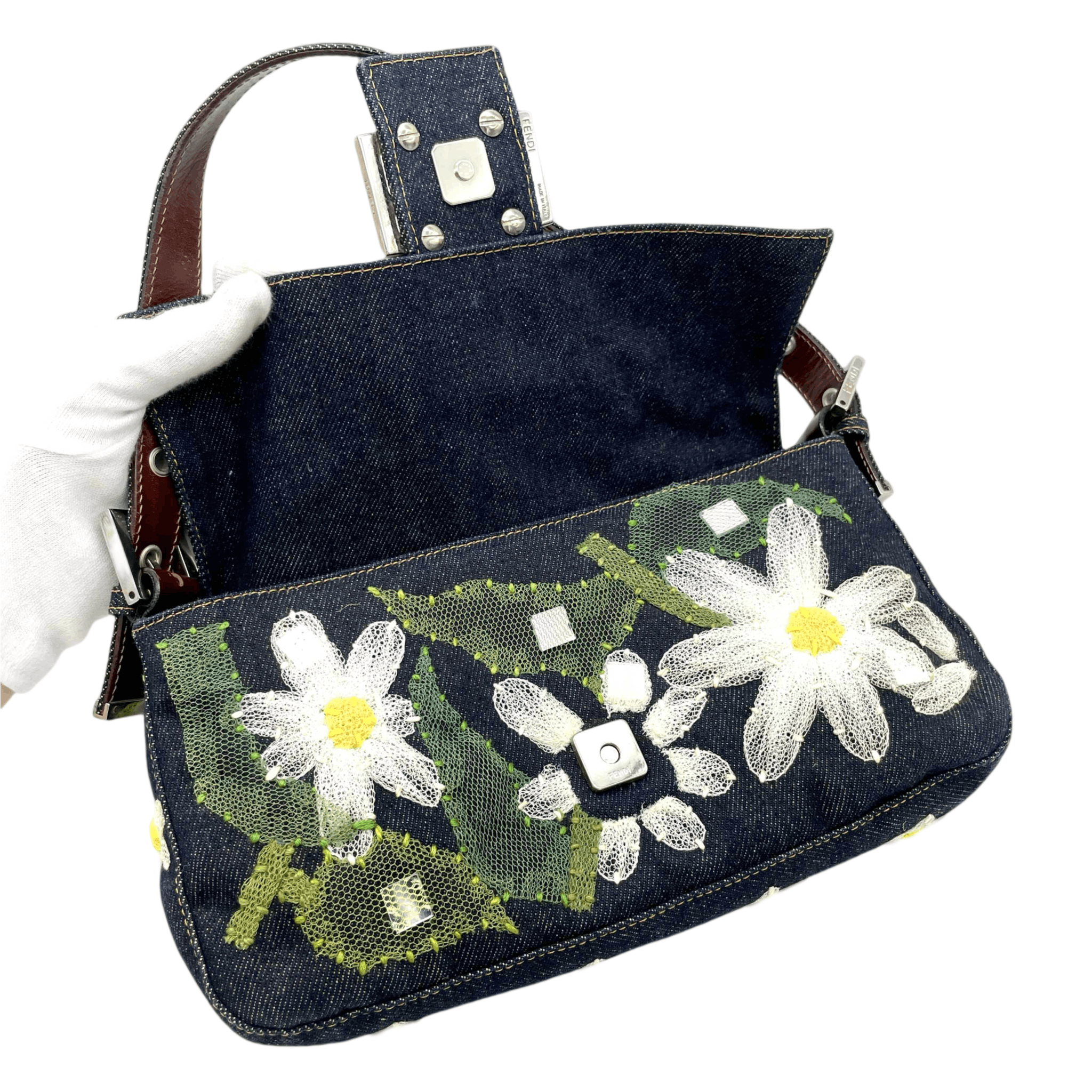 Fendi Fendi Denim Mesh Flower Mamma Bucket Pm Shoulder Bag Size ONE SIZE - 10 Thumbnail