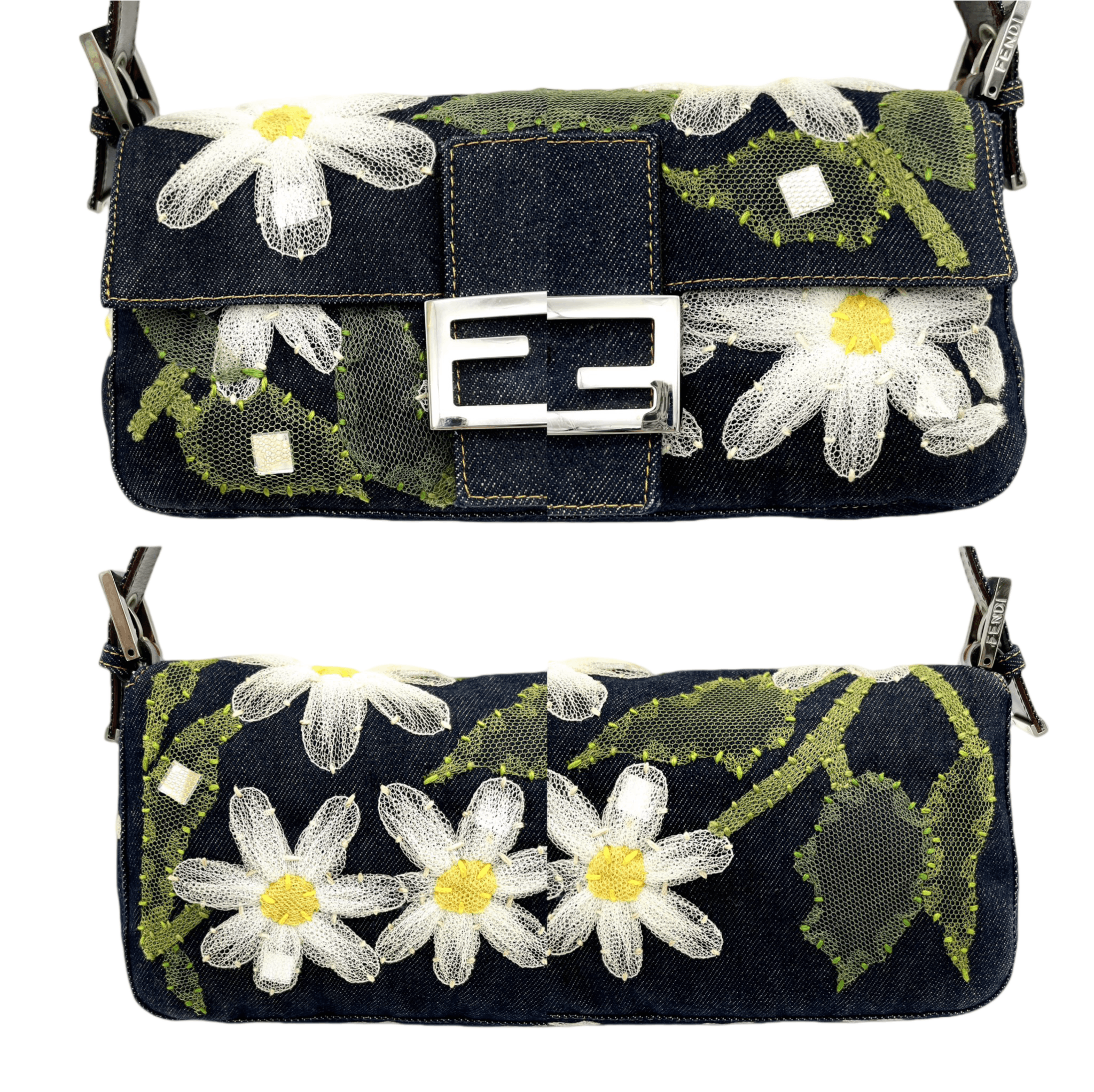 Fendi Fendi Denim Mesh Flower Mamma Bucket Pm Shoulder Bag Size ONE SIZE - 7 Thumbnail