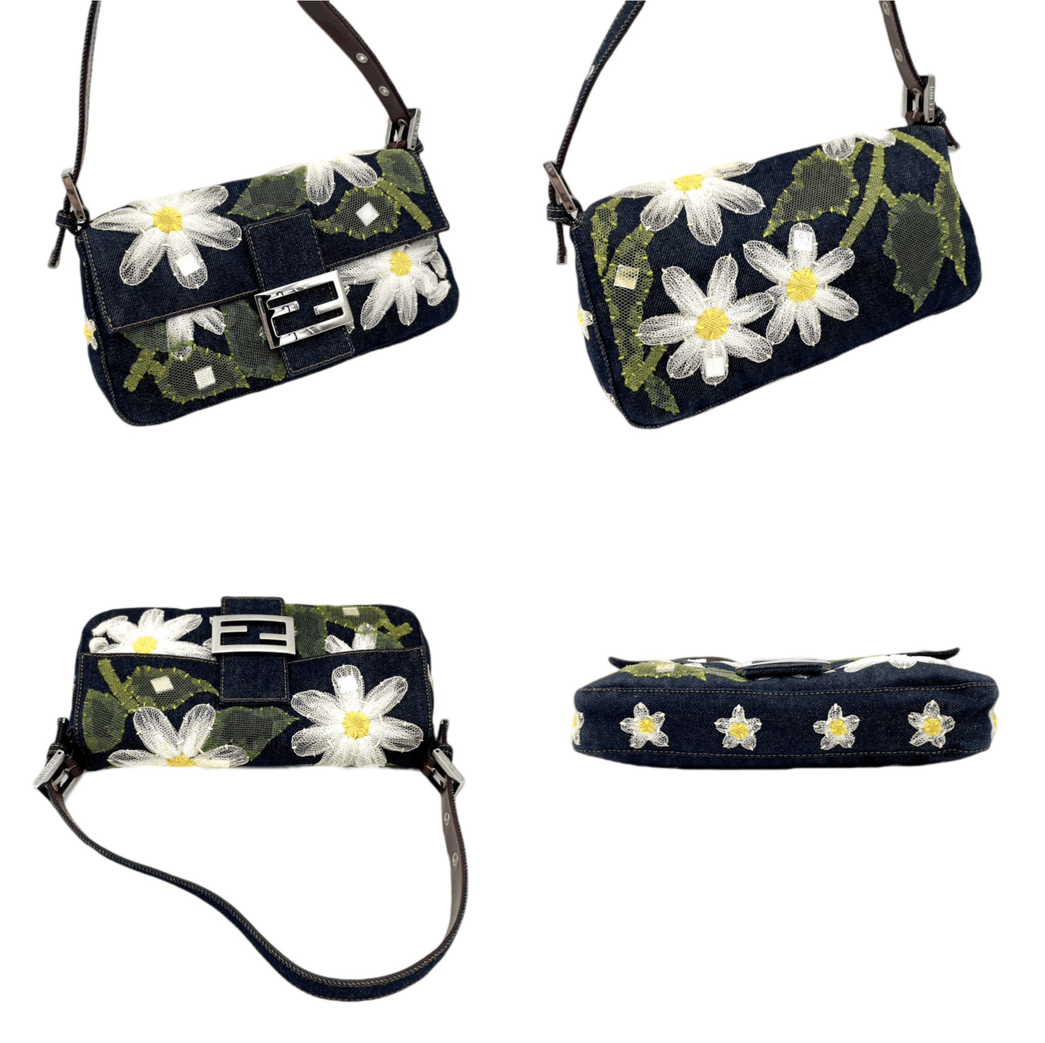 Fendi Fendi Denim Mesh Flower Mamma Bucket Pm Shoulder Bag Size ONE SIZE - 5 Thumbnail