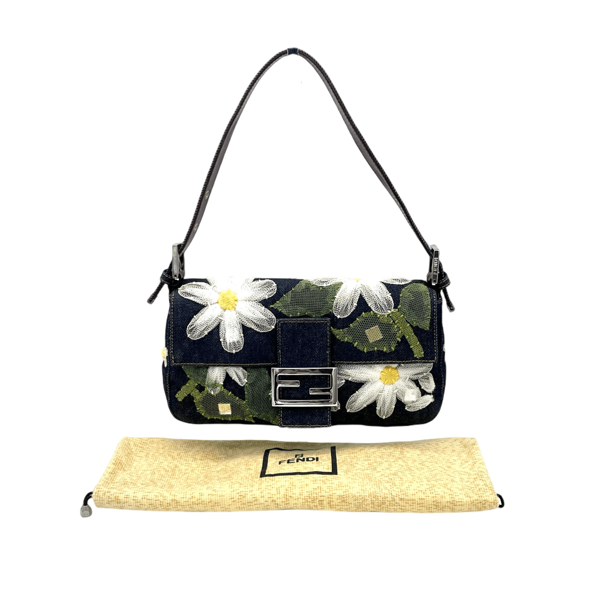 Fendi Fendi Denim Mesh Flower Mamma Bucket Pm Shoulder Bag Size ONE SIZE - 4 Thumbnail