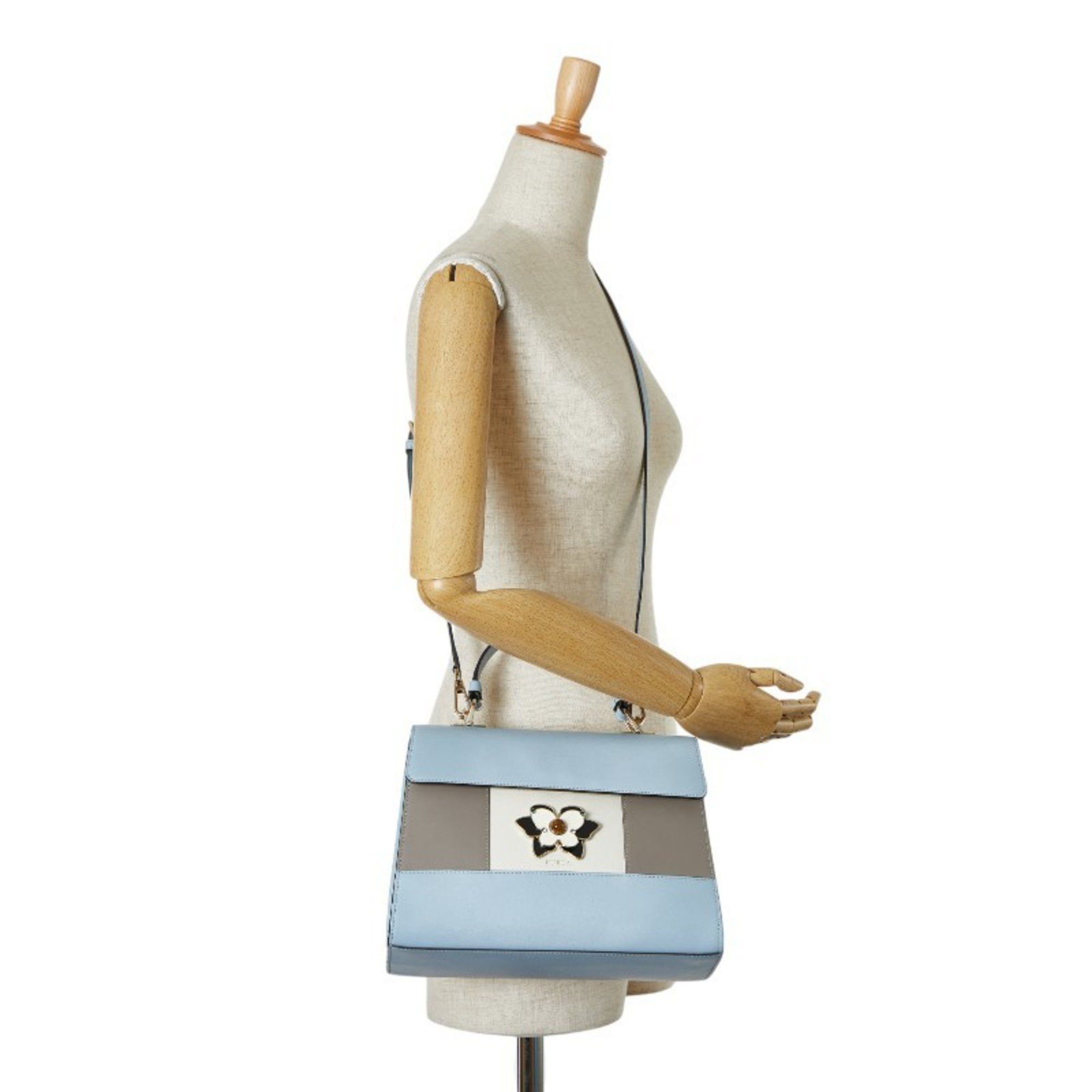 Furla Furla Muguet Flower Motif Handbag Shoulder Bag Light Blue White Leather Women's Size ONE SIZE - 13 Thumbnail