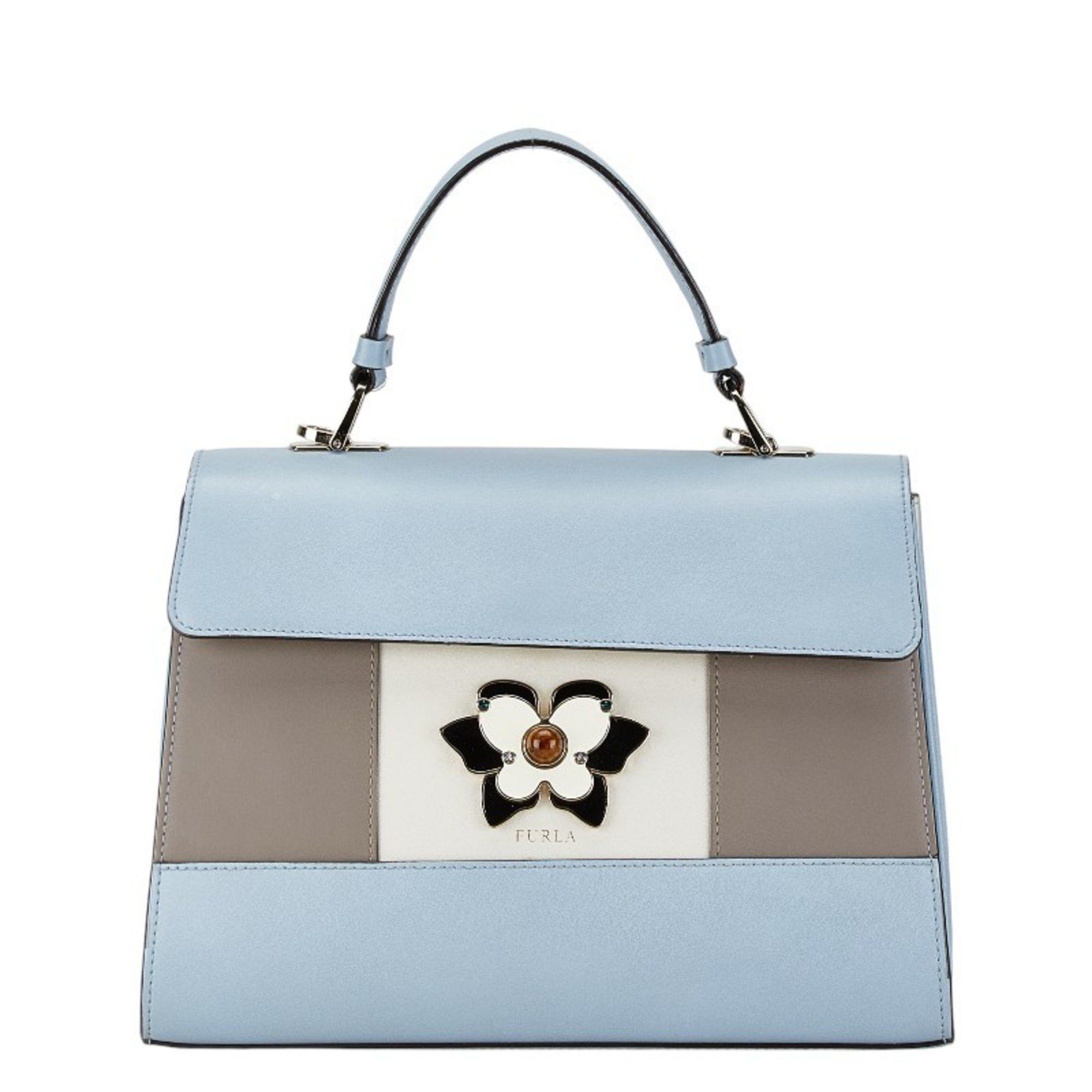 Furla Furla Muguet Flower Motif Handbag Shoulder Bag Light Blue White Leather Women's Size ONE SIZE - 3 Thumbnail