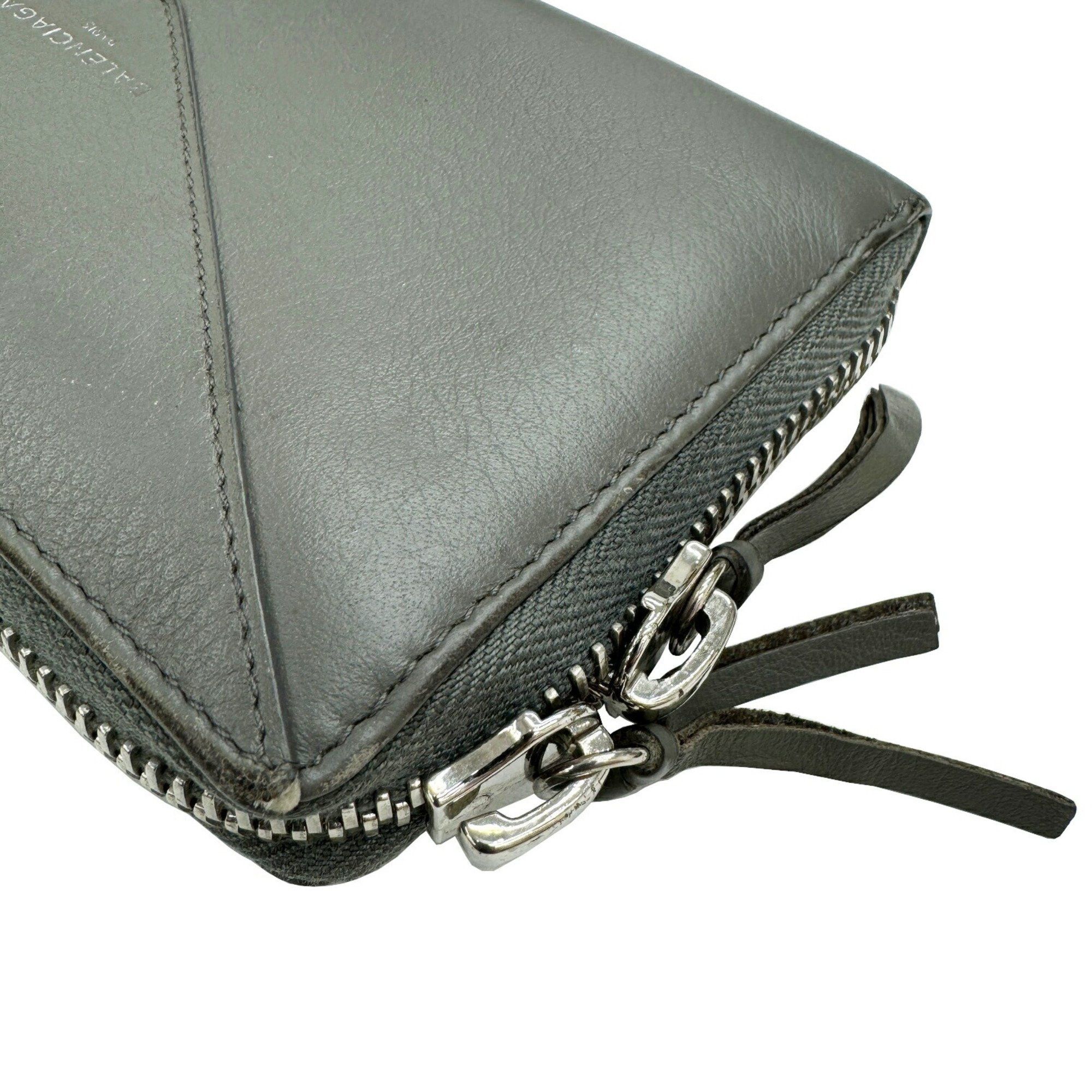 Balenciaga BALENCIAGA 381226 Paper Continental Wallet Round Men's Women's Long Leather Grey Size ONE SIZE - 4 Thumbnail