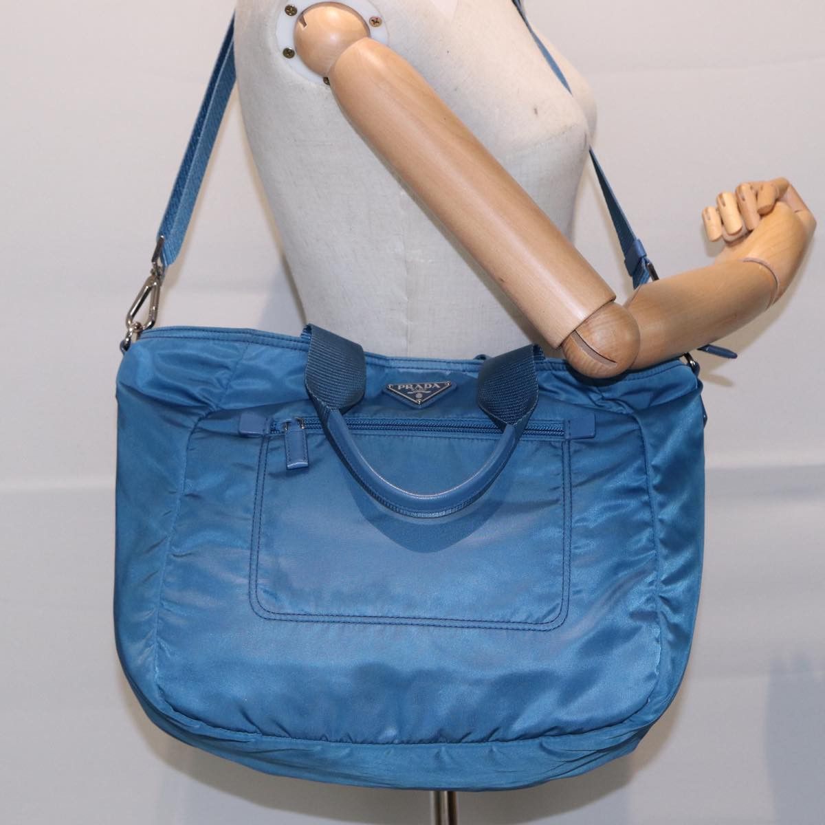 Prada Tessuto Blue Synthetic Handbag (Pre-Owned) Size ONE SIZE - 7 Thumbnail