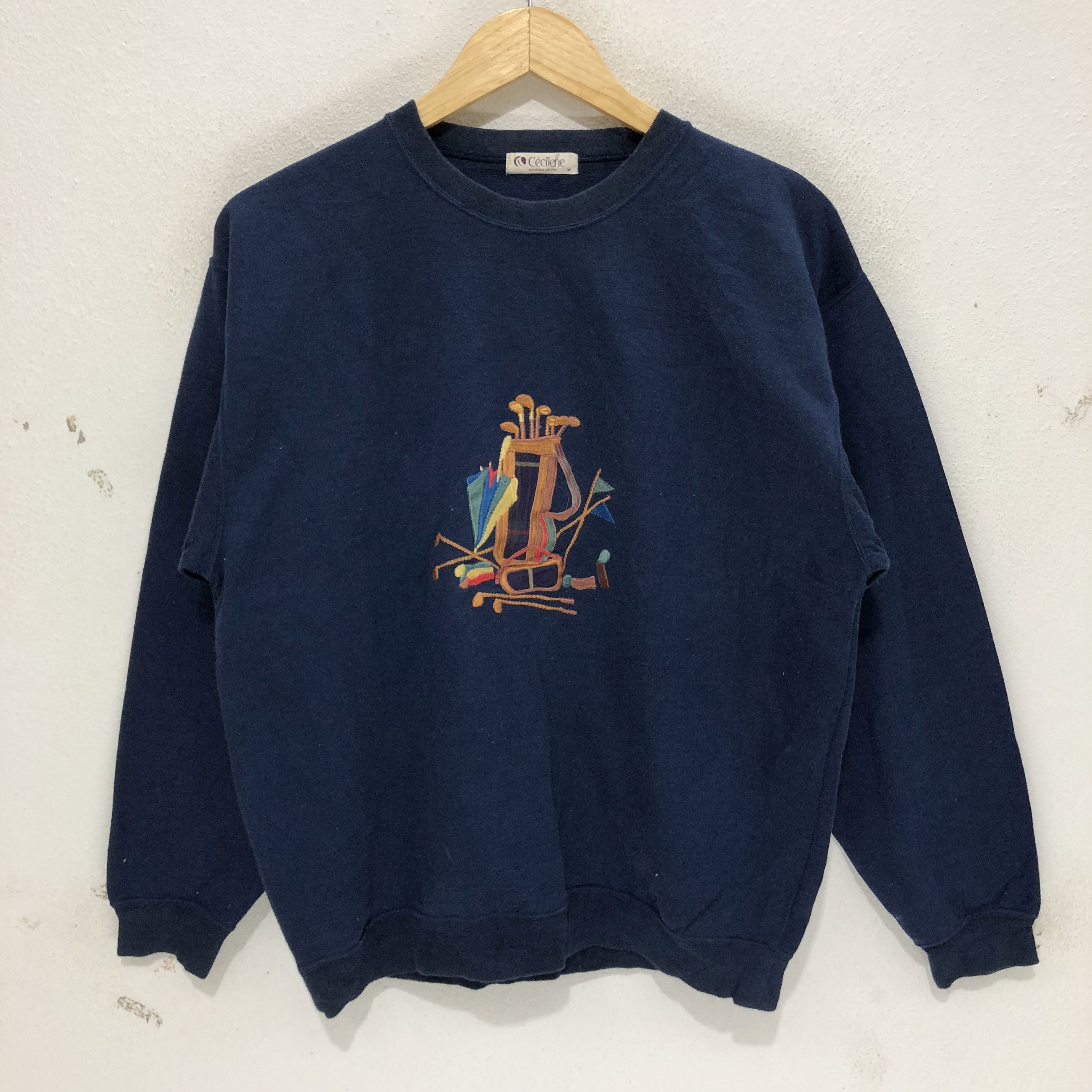 Vintage Rare Cecilene By Cecile Crewneck Sweatshirt Big Logo Dark Blue Sweater Size Medium Grailed