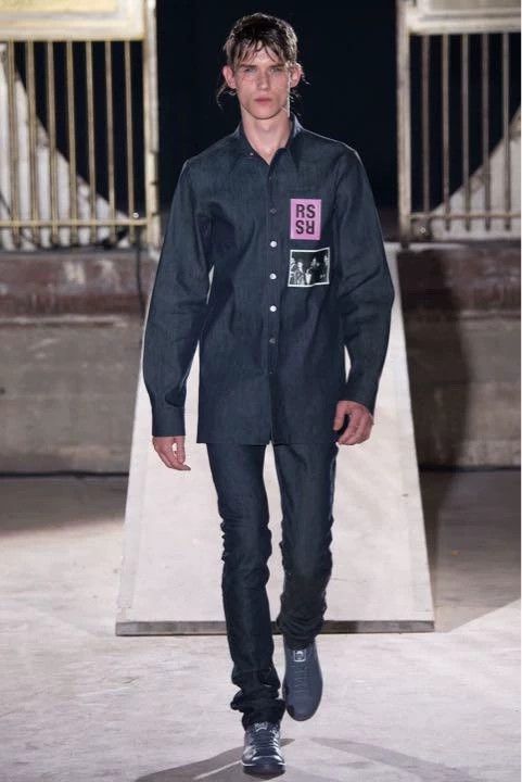 Raf Simons Raf simons 15ss Leather Patch Denim Shirt -DMC | Grailed