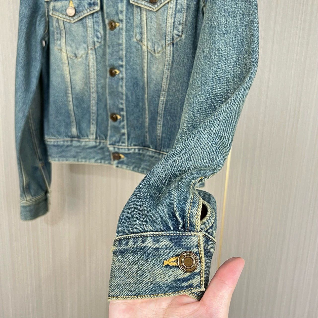 Saint Laurent Paris Saint Laurent Paris Yellow mud dyed washed denim jacket Size US S / EU 44-46 / 1 - 3 Thumbnail