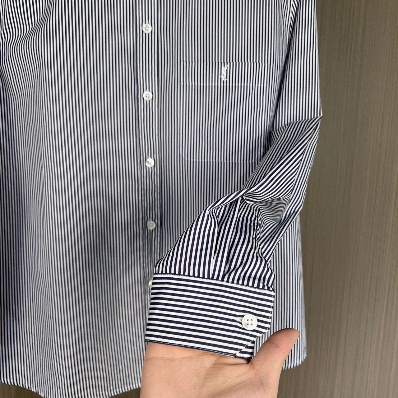 Saint Laurent Paris Embroidered striped shirt