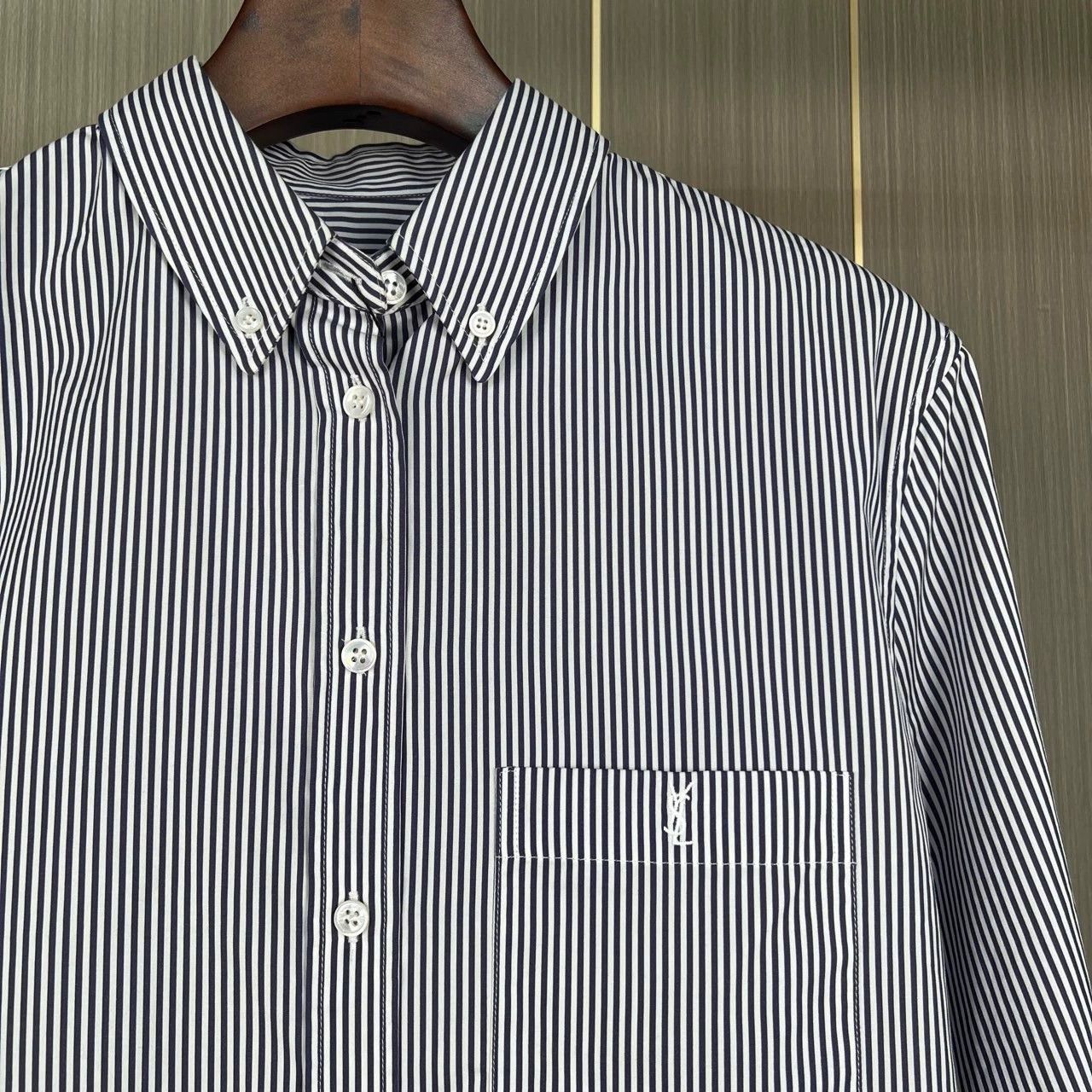 Saint Laurent Paris Embroidered striped shirt