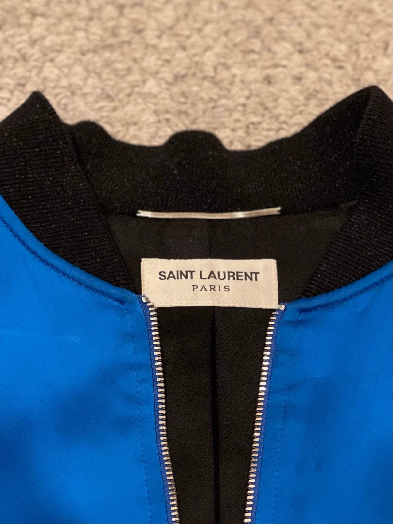 Saint Laurent Paris Saint Laurent Paris Blue Silk Shark Baseball Jacket Size US L / EU 52-54 / 3 - 3 Thumbnail