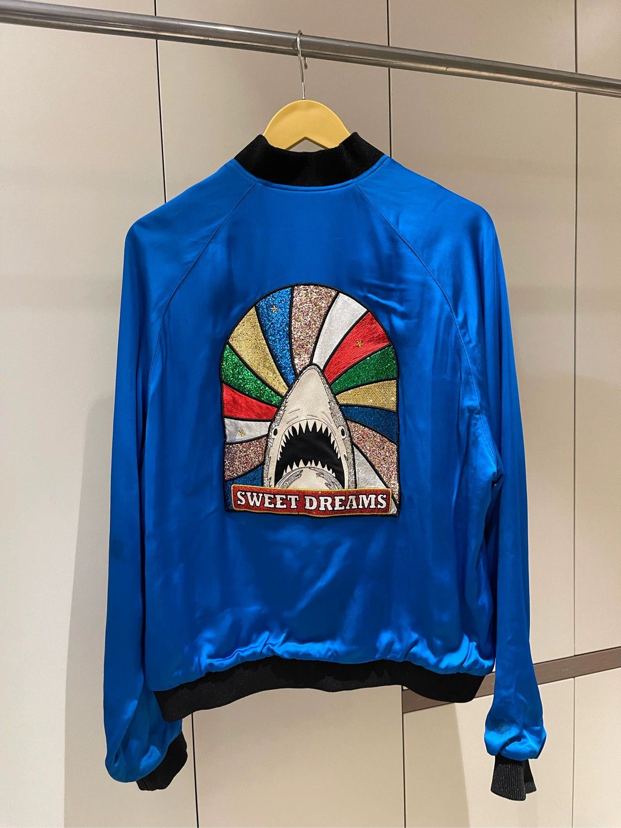 Saint Laurent Paris Saint Laurent Paris Blue Silk Shark Baseball Jacket Size US L / EU 52-54 / 3 - 2 Thumbnail