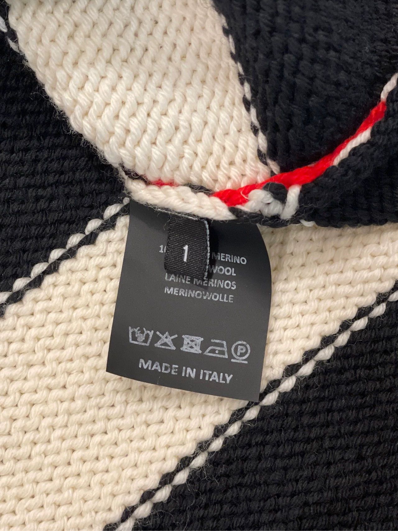 Raf Simons Black and white striped RS red letter knitted sweater