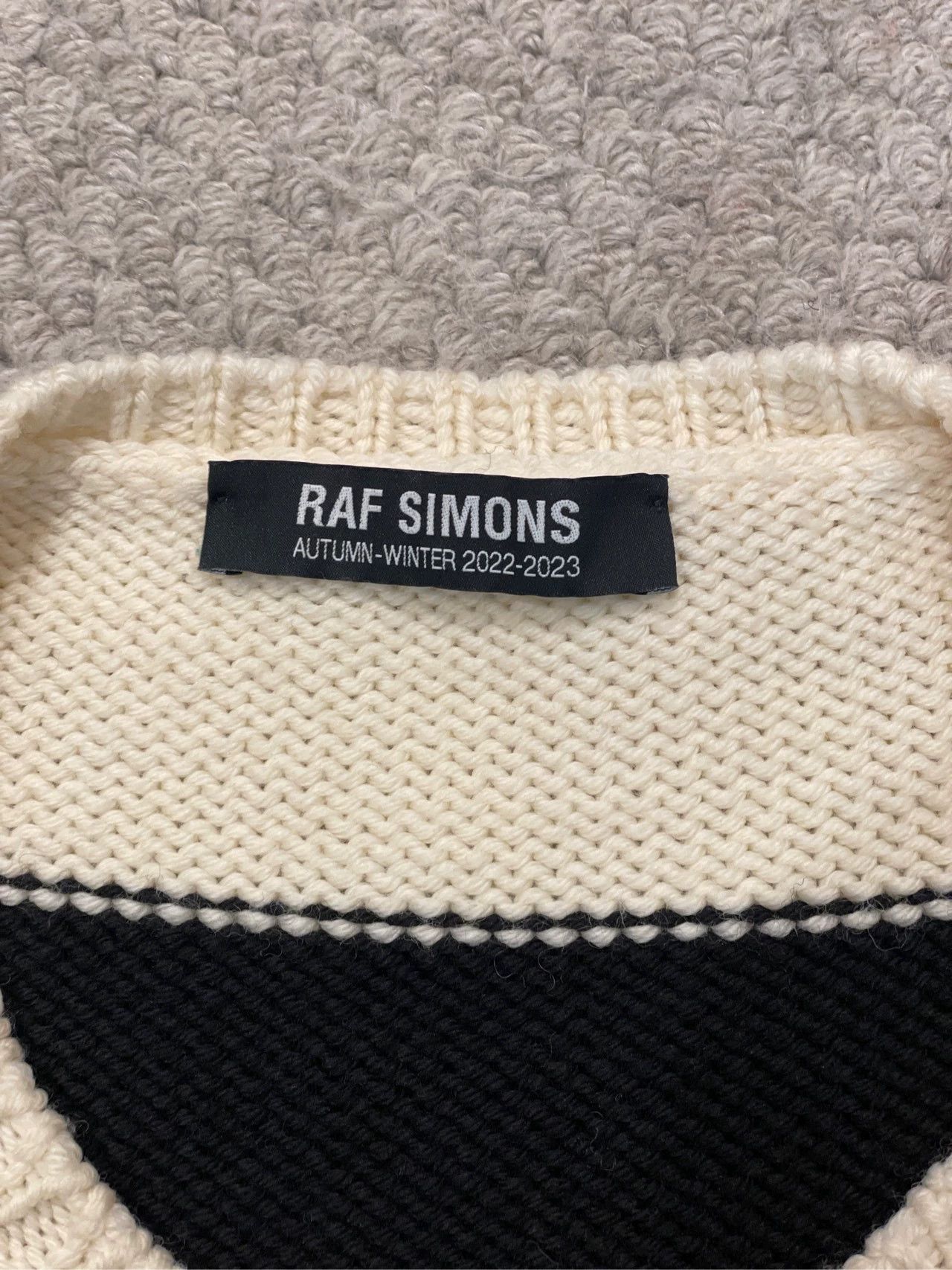 Raf Simons Black and white striped RS red letter knitted sweater