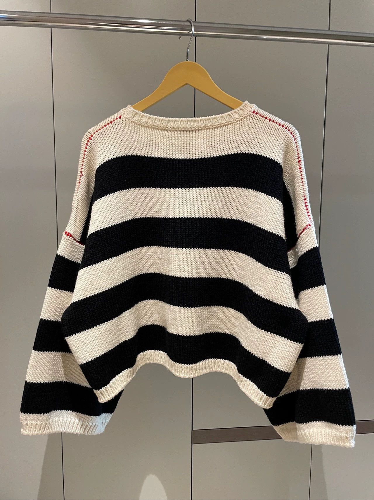 Raf Simons Black and white striped RS red letter knitted sweater