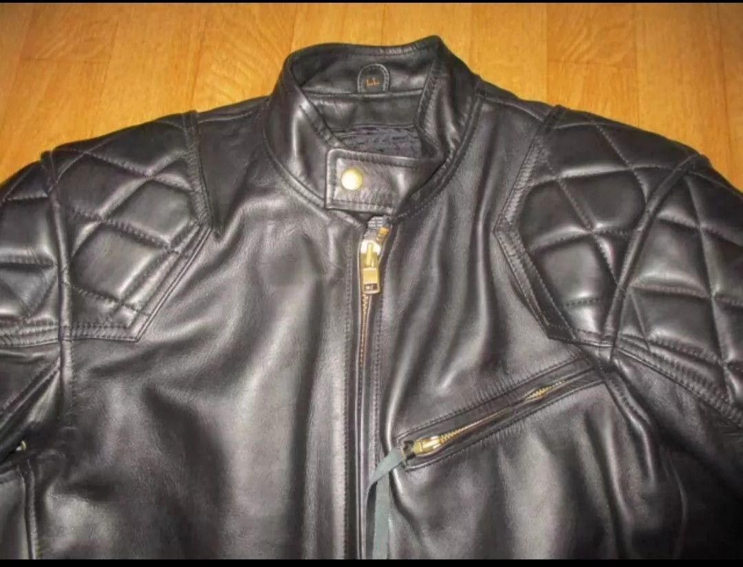 Kadoya Diamond lattice straight pull leather coat