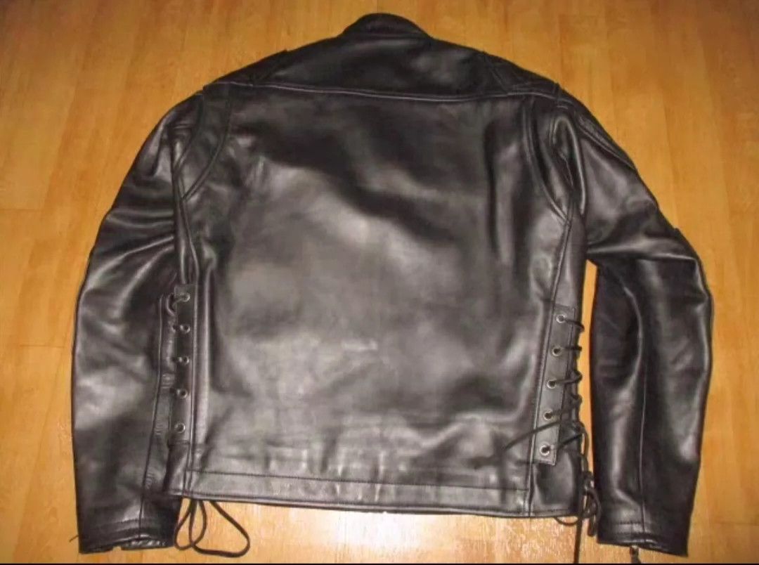 Kadoya Diamond lattice straight pull leather coat
