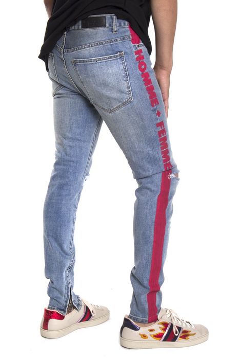 Supreme jeans red hot sale stripe