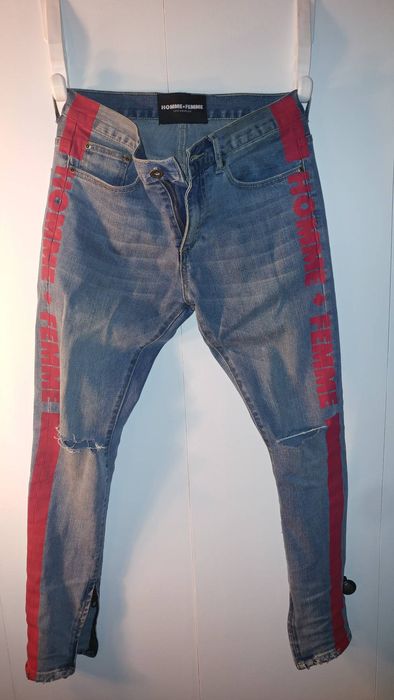 Supreme jeans red hot sale stripe