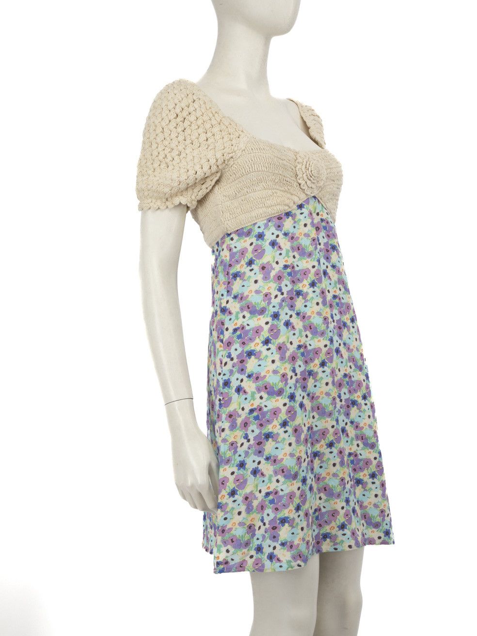 RIXO Crochet Top Floral Print Mini Dress Size XS / US 0-2 / IT 36-38 - 2 Thumbnail