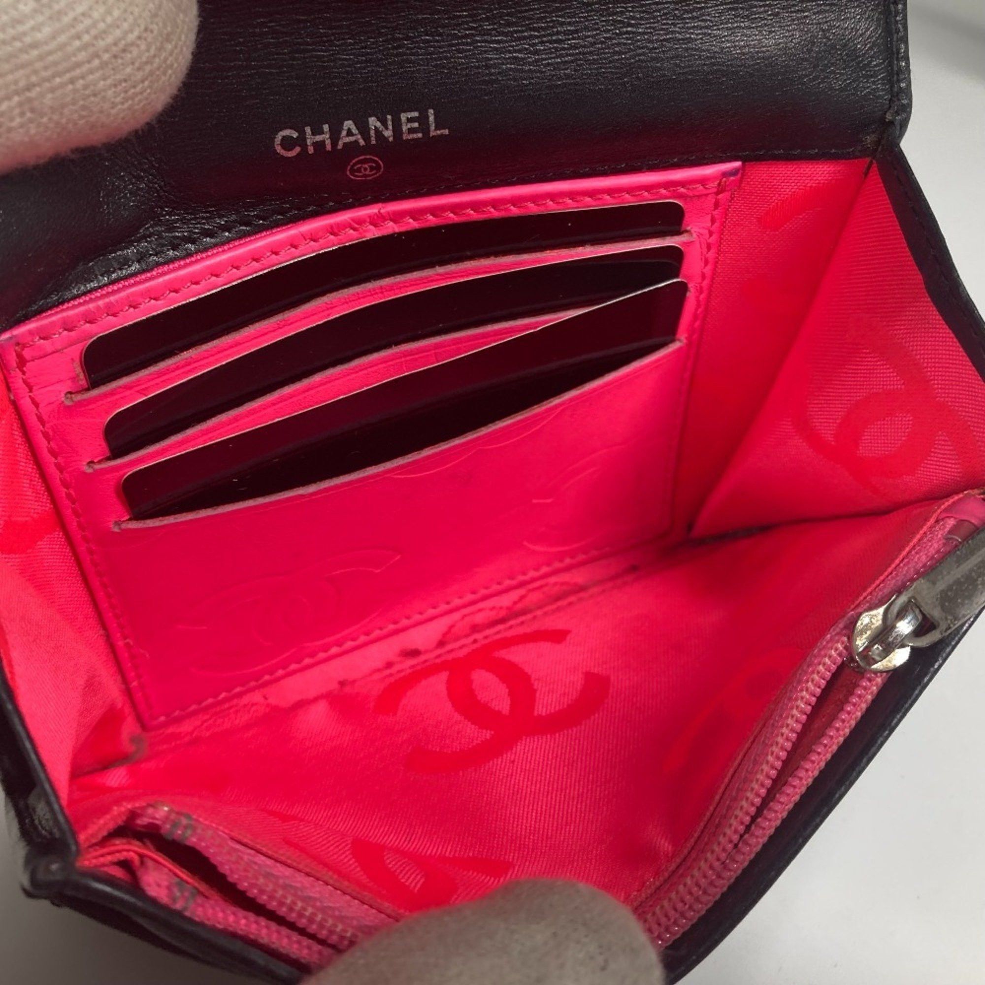 Chanel CHANEL Cambon Line CC Coco Mark Compact Wallet Bi-fold Leather Women's Black Size ONE SIZE - 7 Thumbnail