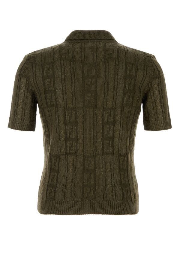 Fendi Army Green Wool Polo Shirt Size US L / EU 52-54 / 3 - 4 Thumbnail
