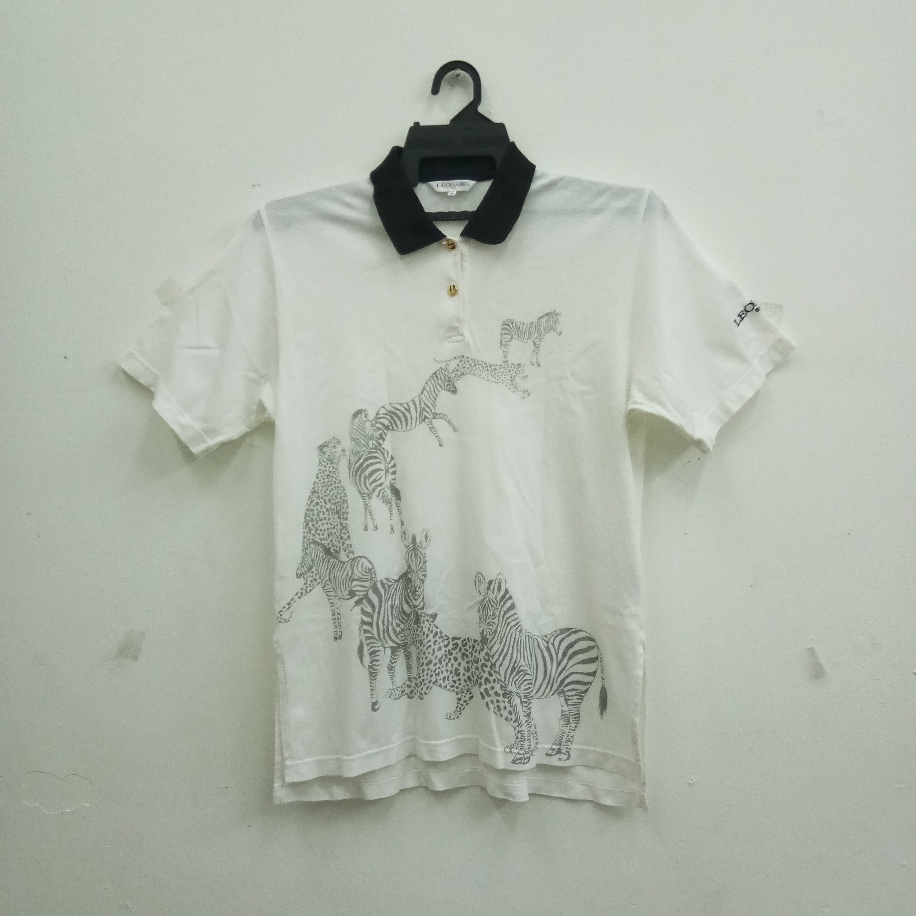 Leonard Paris Leonard Sport Printed Zebras and Leopard Polo Shirt 