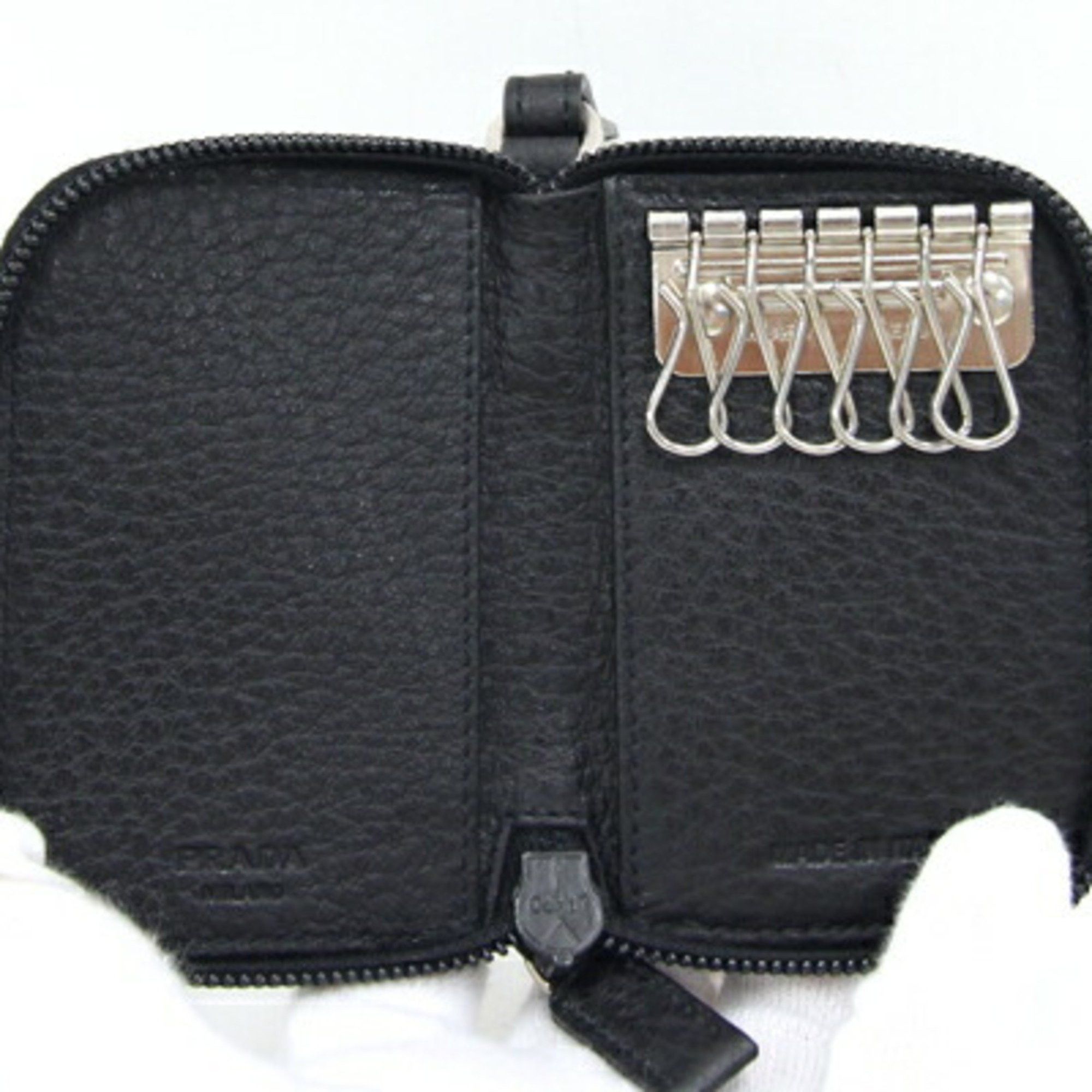 Prada Prada 6-key case, black leather, key, coin with strap, black, men's PRADA Size ONE SIZE - 4 Thumbnail