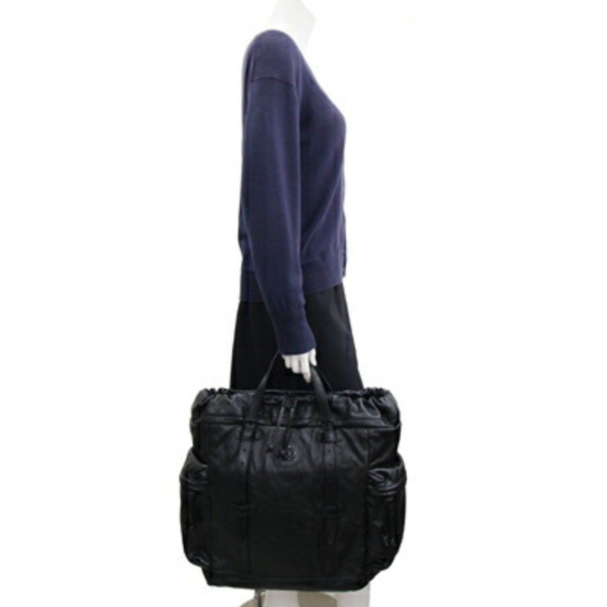 Gucci Gucci Tote Bag Drawstring 725664 Black Leather Lining GG Men Women GUCCI Size ONE SIZE - 5 Thumbnail