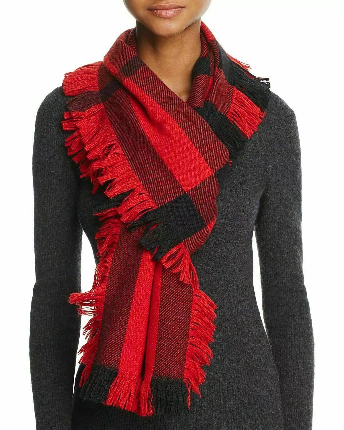 Burberry Red Half Mega Fashion Check Fringe Wool Scarf Size ONE SIZE - 2 Thumbnail