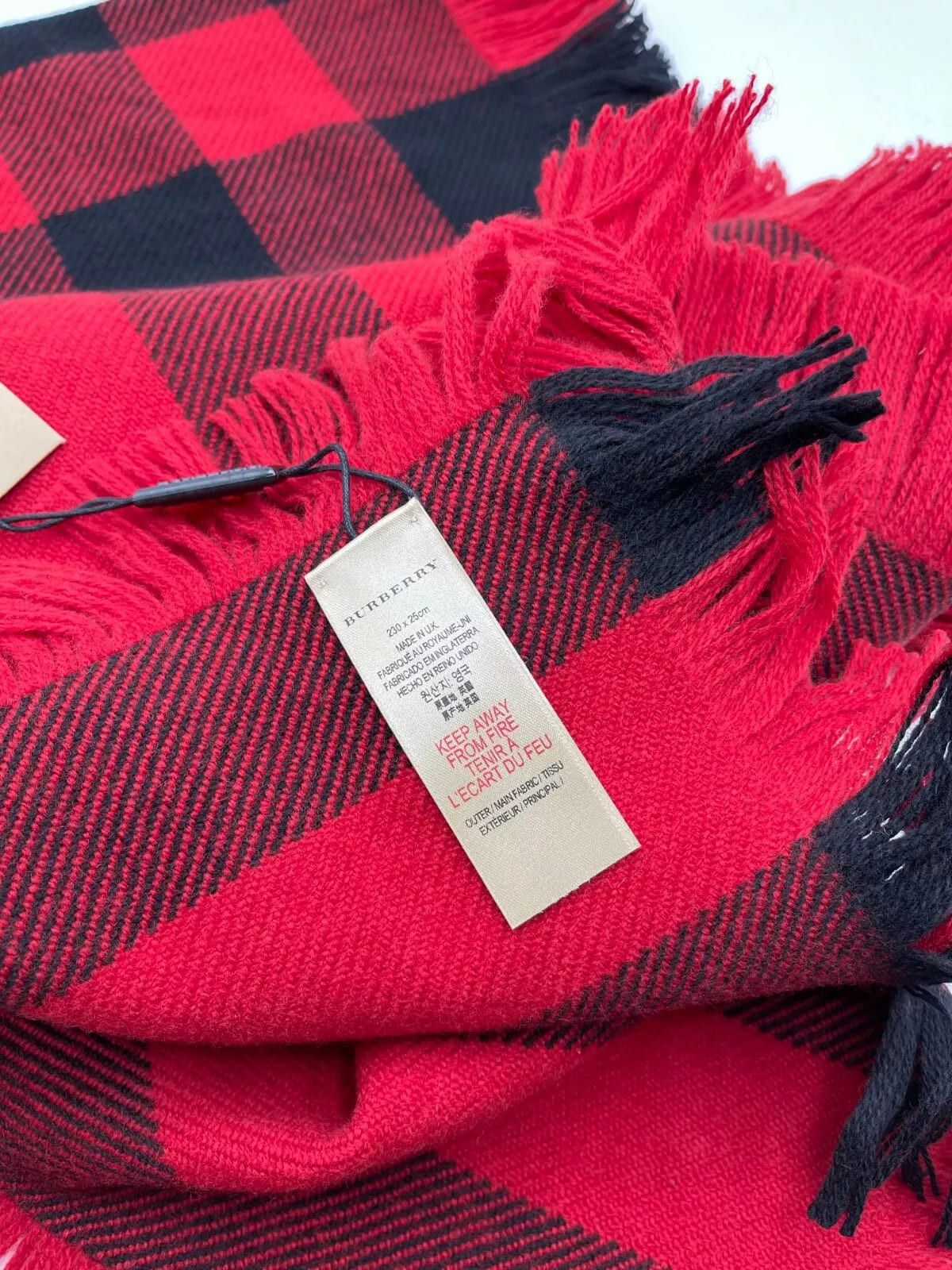 Burberry Red Half Mega Fashion Check Fringe Wool Scarf Size ONE SIZE - 4 Thumbnail