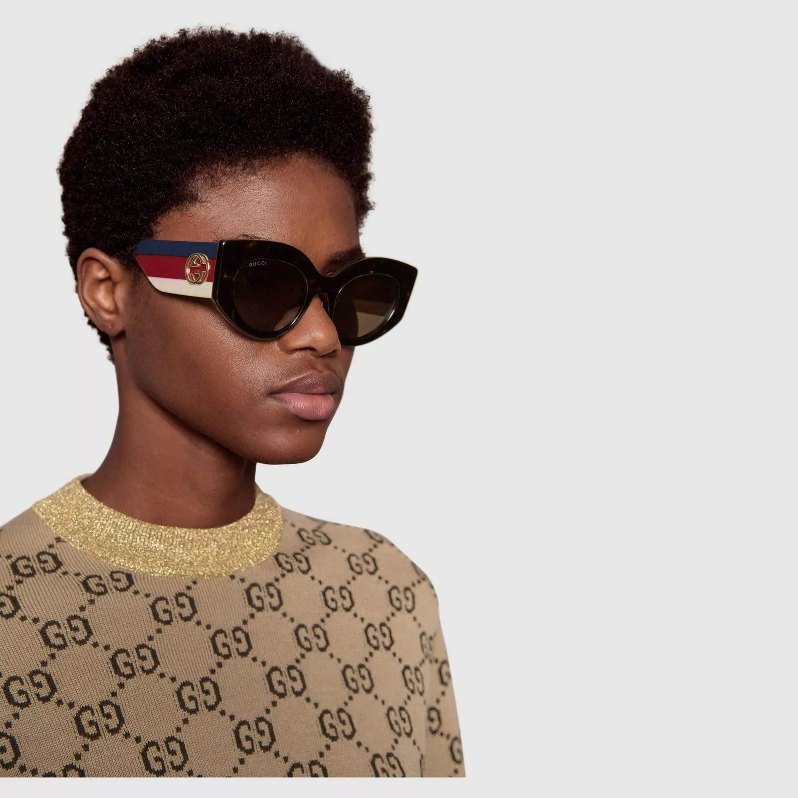 Gucci Havana Oversized Cat Eye Acetate Sylvie Web Sunglasses Size ONE SIZE - 2 Thumbnail
