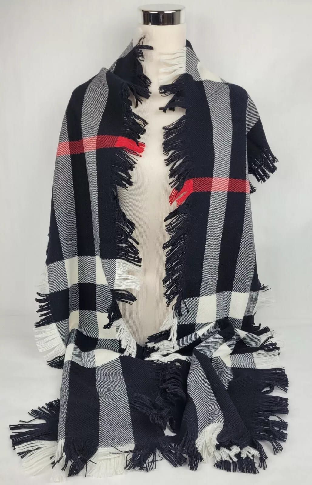 Burberry Black Half Mega Fashion Check Fringe Wool Scarf Size ONE SIZE - 3 Thumbnail