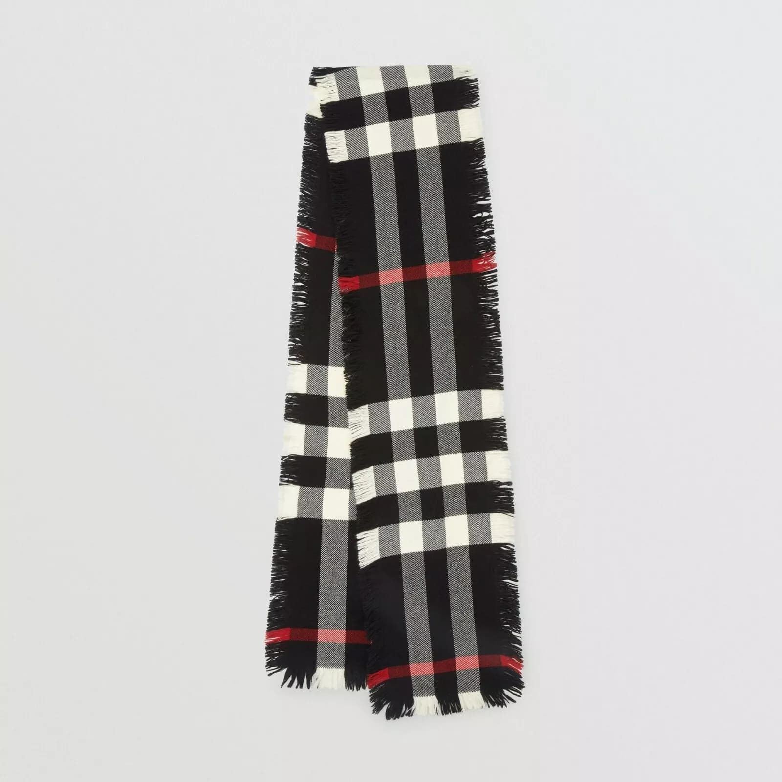 Burberry Black Half Mega Fashion Check Fringe Wool Scarf Size ONE SIZE - 10 Thumbnail