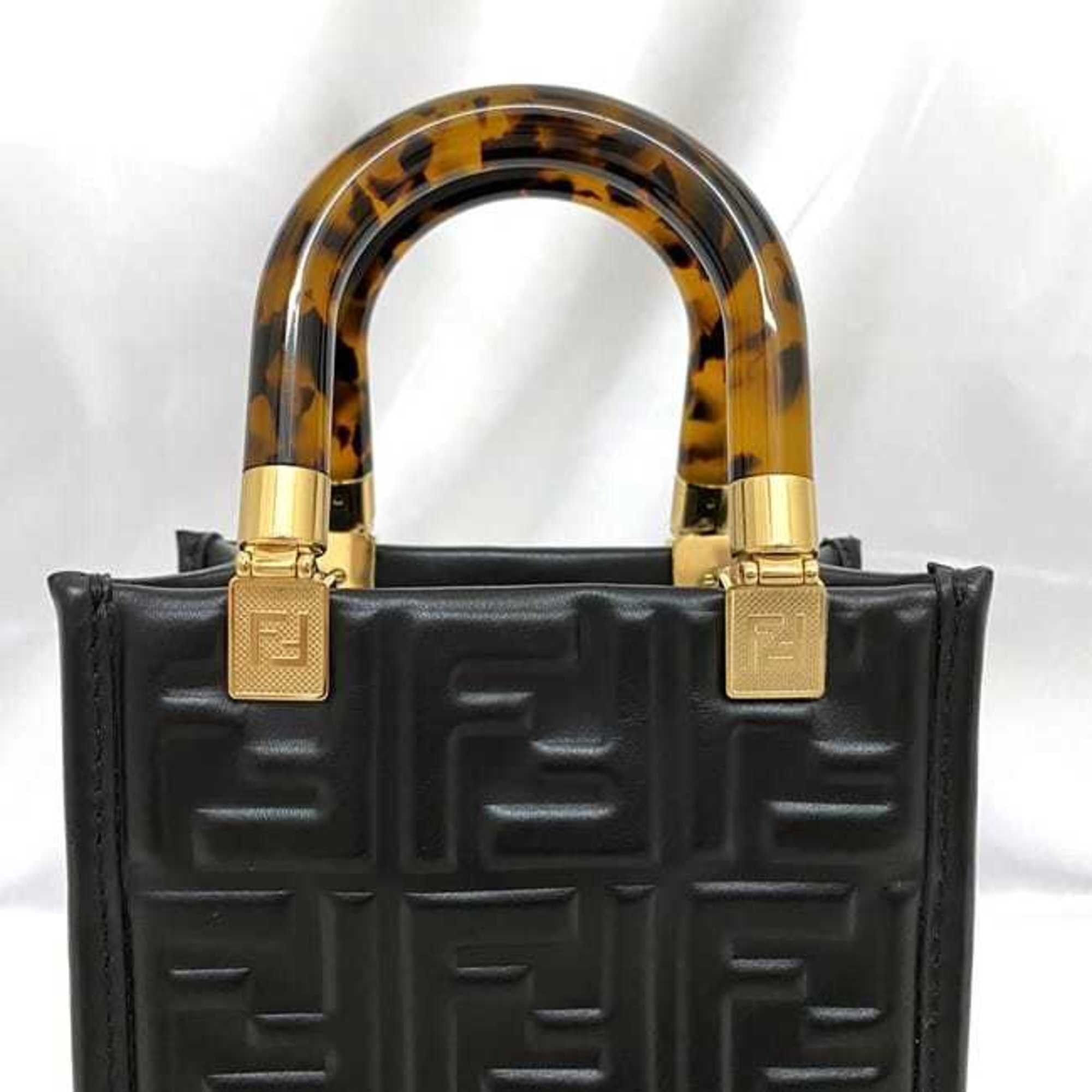 Fendi Fendi 2-way bag Sunshine f-21250 Black Tortoiseshell 8BS051 Leather FENDI FF Embossed Women's Compact Size ONE SIZE - 7 Thumbnail