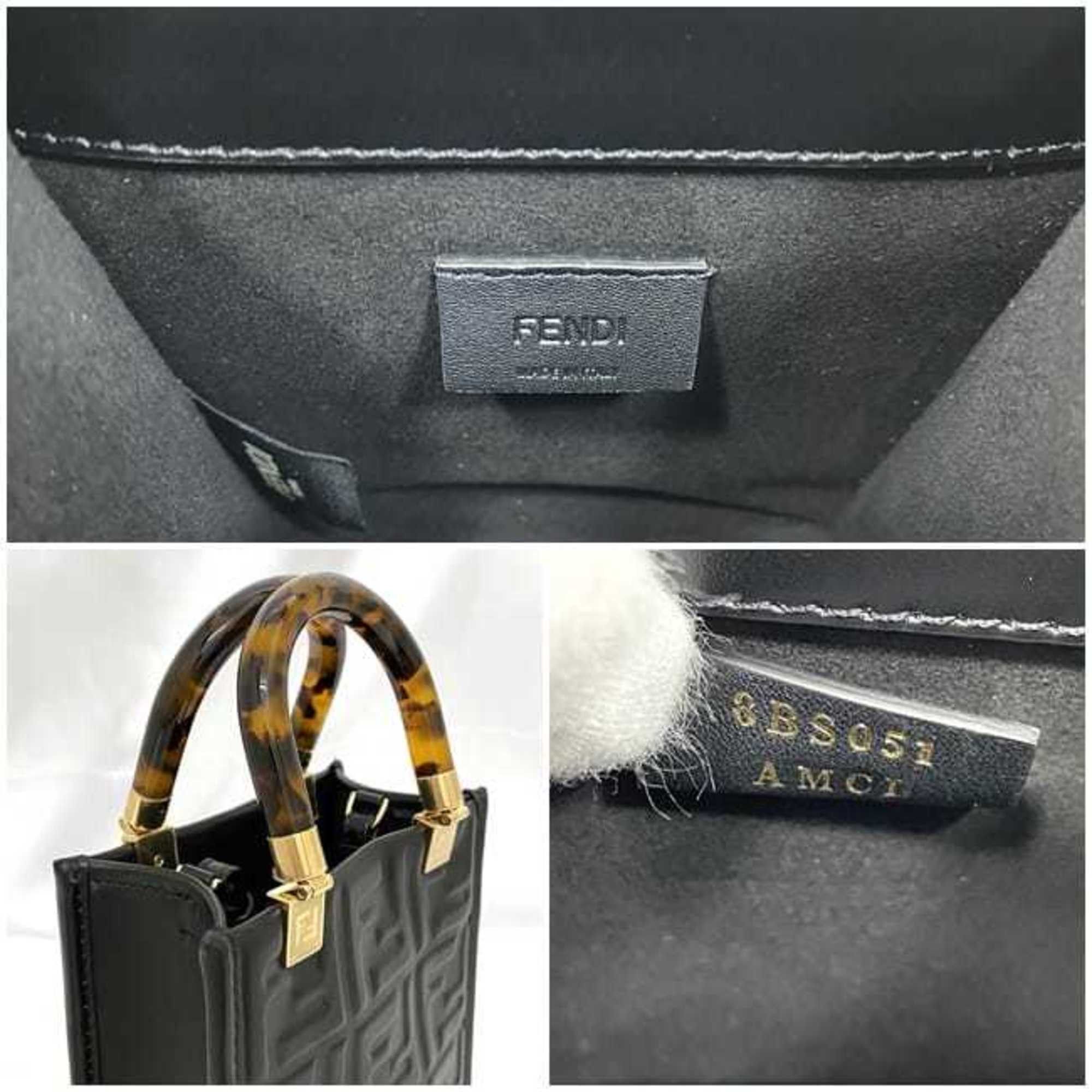 Fendi Fendi 2-way bag Sunshine f-21250 Black Tortoiseshell 8BS051 Leather FENDI FF Embossed Women's Compact Size ONE SIZE - 9 Thumbnail