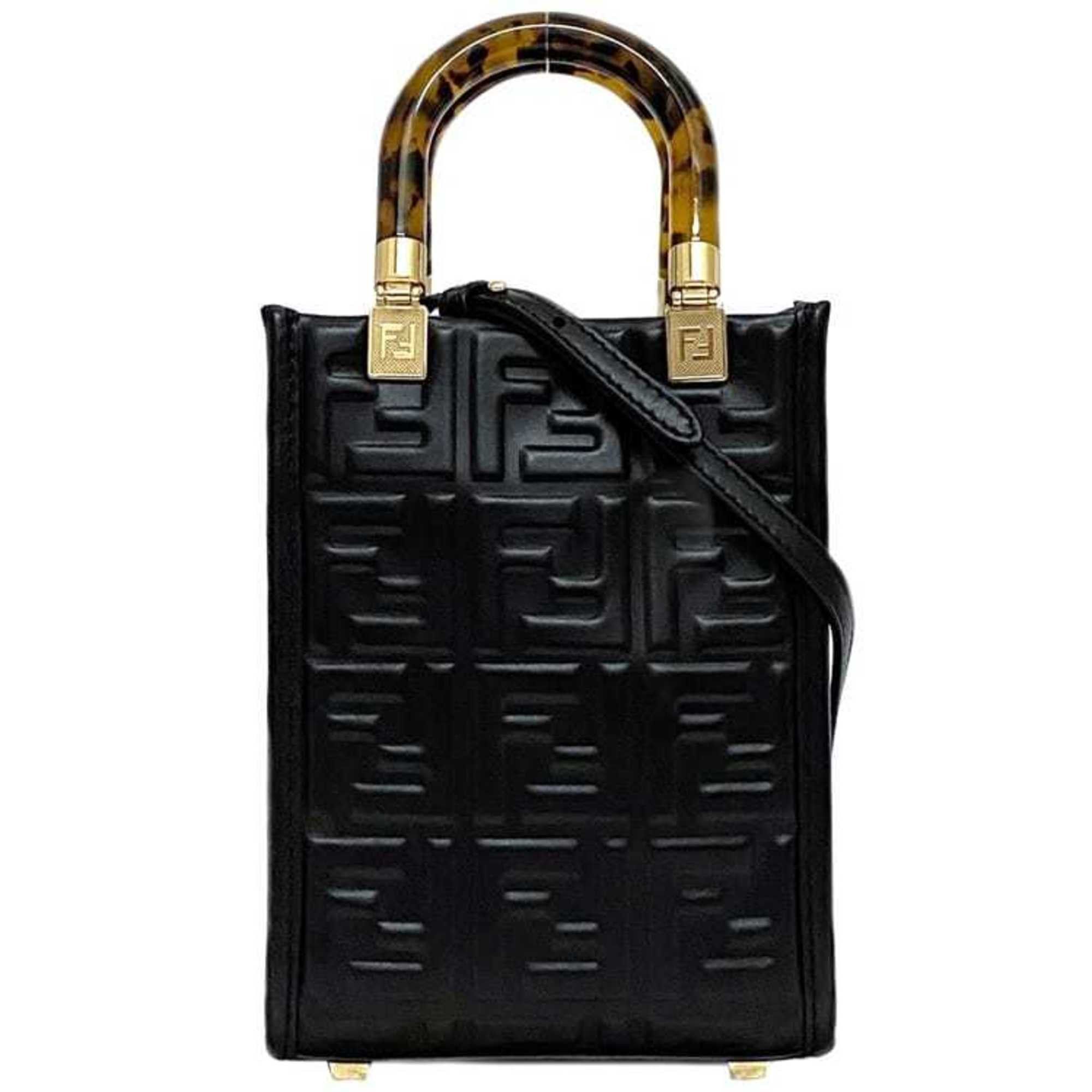Fendi Fendi 2-way bag Sunshine f-21250 Black Tortoiseshell 8BS051 Leather FENDI FF Embossed Women's Compact Size ONE SIZE - 2 Thumbnail