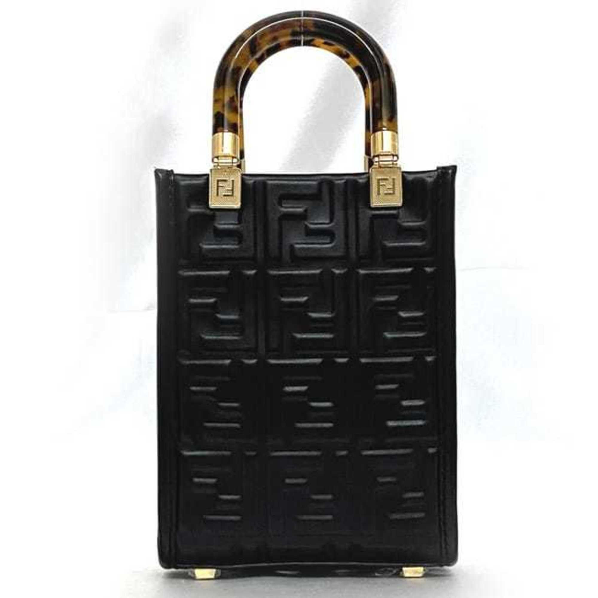 Fendi Fendi 2-way bag Sunshine f-21250 Black Tortoiseshell 8BS051 Leather FENDI FF Embossed Women's Compact Size ONE SIZE - 4 Thumbnail