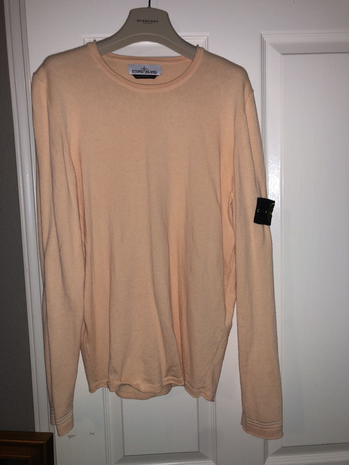 image of Salmon Pink And Mint Green Stone Island Long Sleeve, Men's (Size Large)