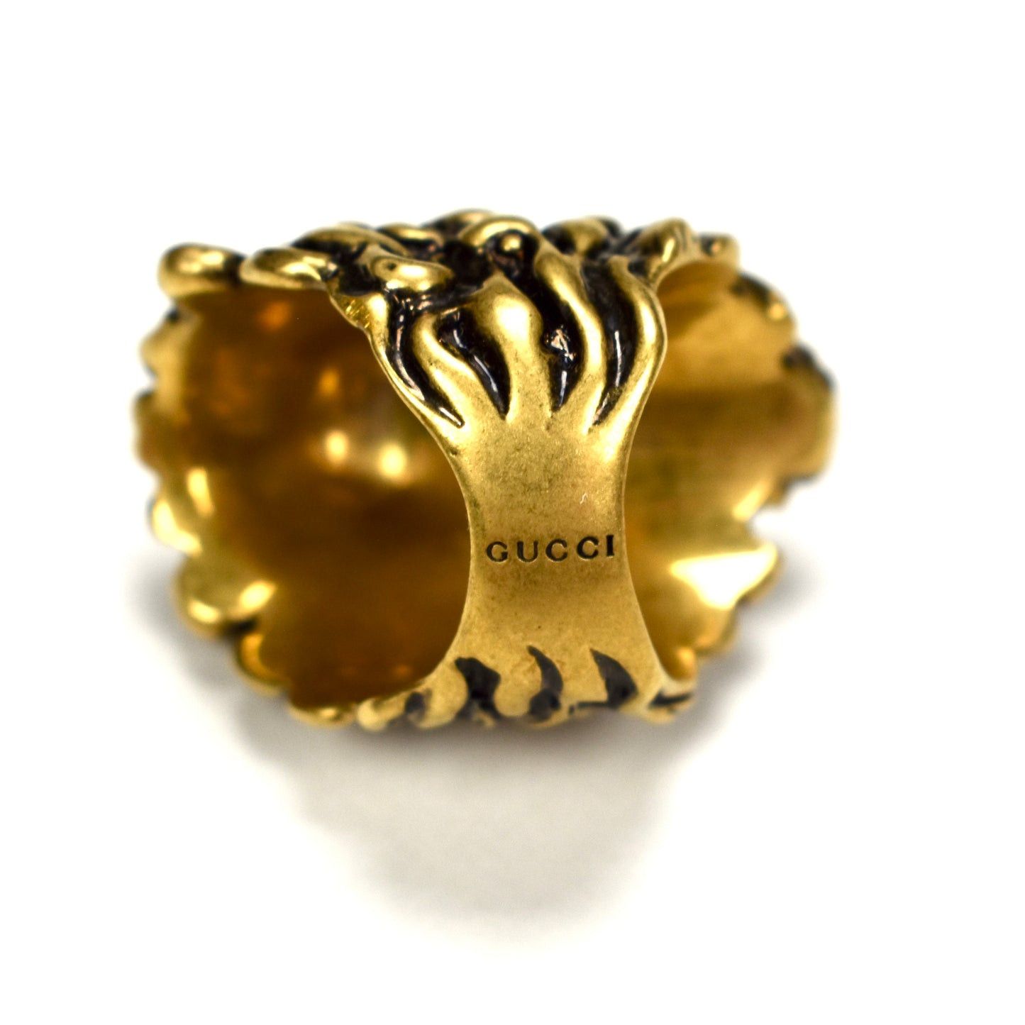 Gucci Gucci Vintage Effect Gold Lion Ring Blue Crystal Size ONE SIZE - 6 Thumbnail