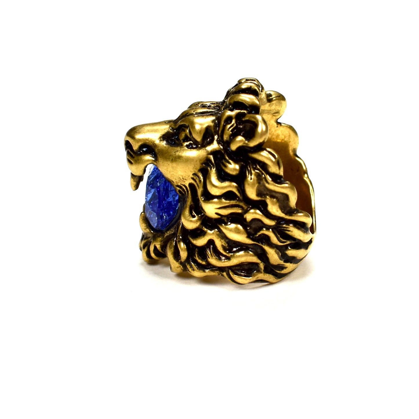 Gucci Gucci Vintage Effect Gold Lion Ring Blue Crystal Size ONE SIZE - 4 Thumbnail