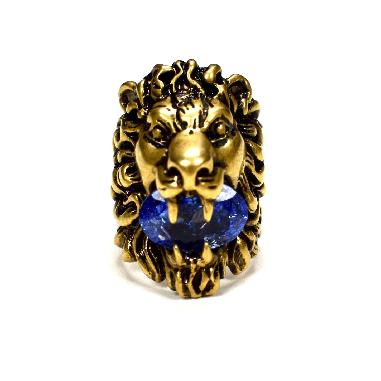 Gucci Gucci Vintage Effect Gold Lion Ring Blue Crystal Size ONE SIZE - 3 Thumbnail