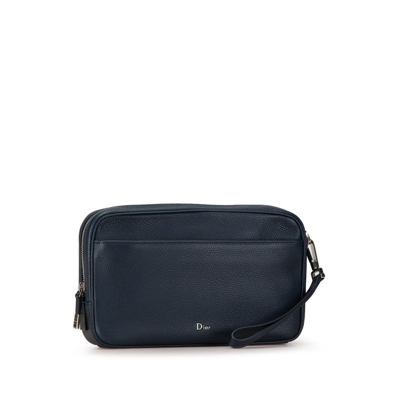 Dior Dior Dior Navy Calf Leather Clutch Bag Leather Clutch Bag in Excellent Condition Size ONE SIZE - 2 Thumbnail