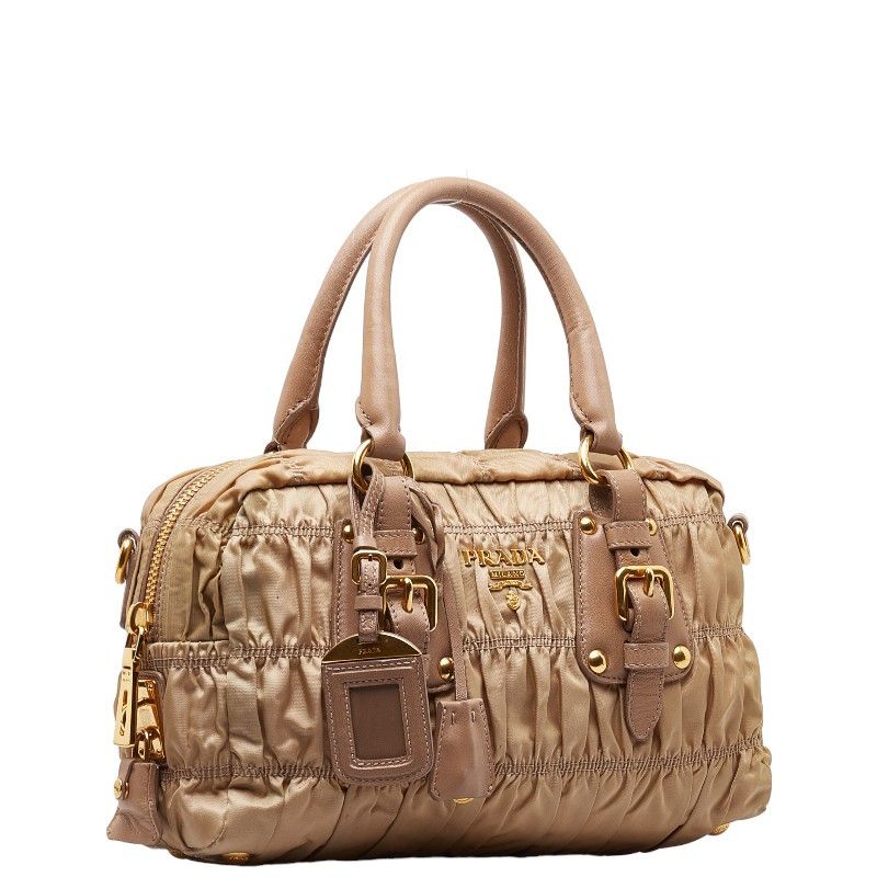 Prada Prada Prada Nylon Leather Gathered Handbag 2WAY Beige Canvas Handbag in Very Good Condition Size ONE SIZE - 3 Thumbnail