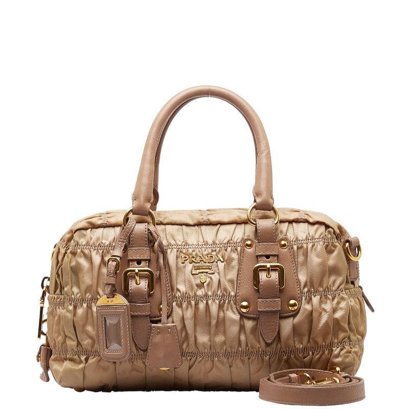 Prada Prada Prada Nylon Leather Gathered Handbag 2WAY Beige Canvas Handbag in Very Good Condition Size ONE SIZE - 2 Thumbnail